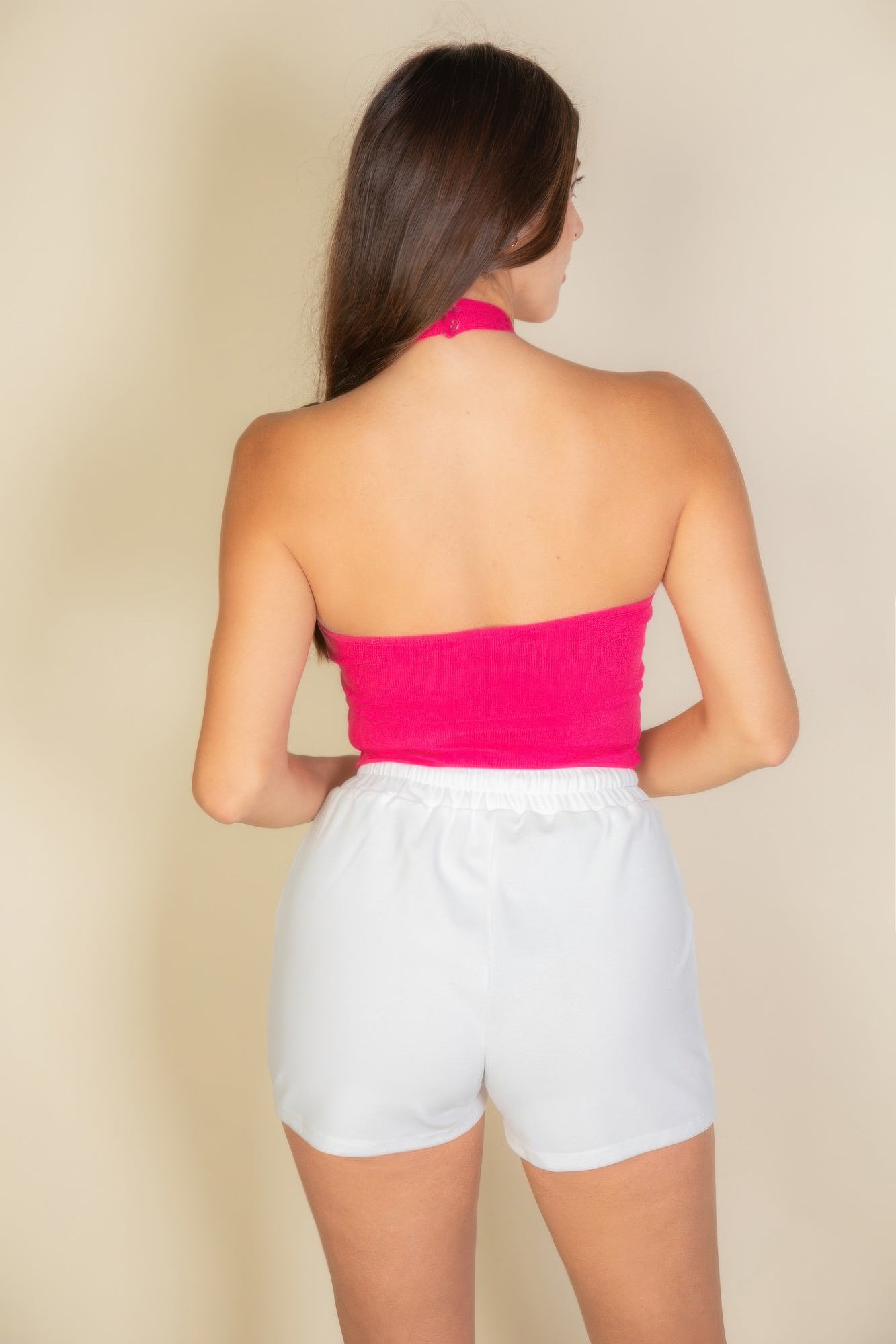 High-Stretch Ribbed Halter Neck Backless Cami Top