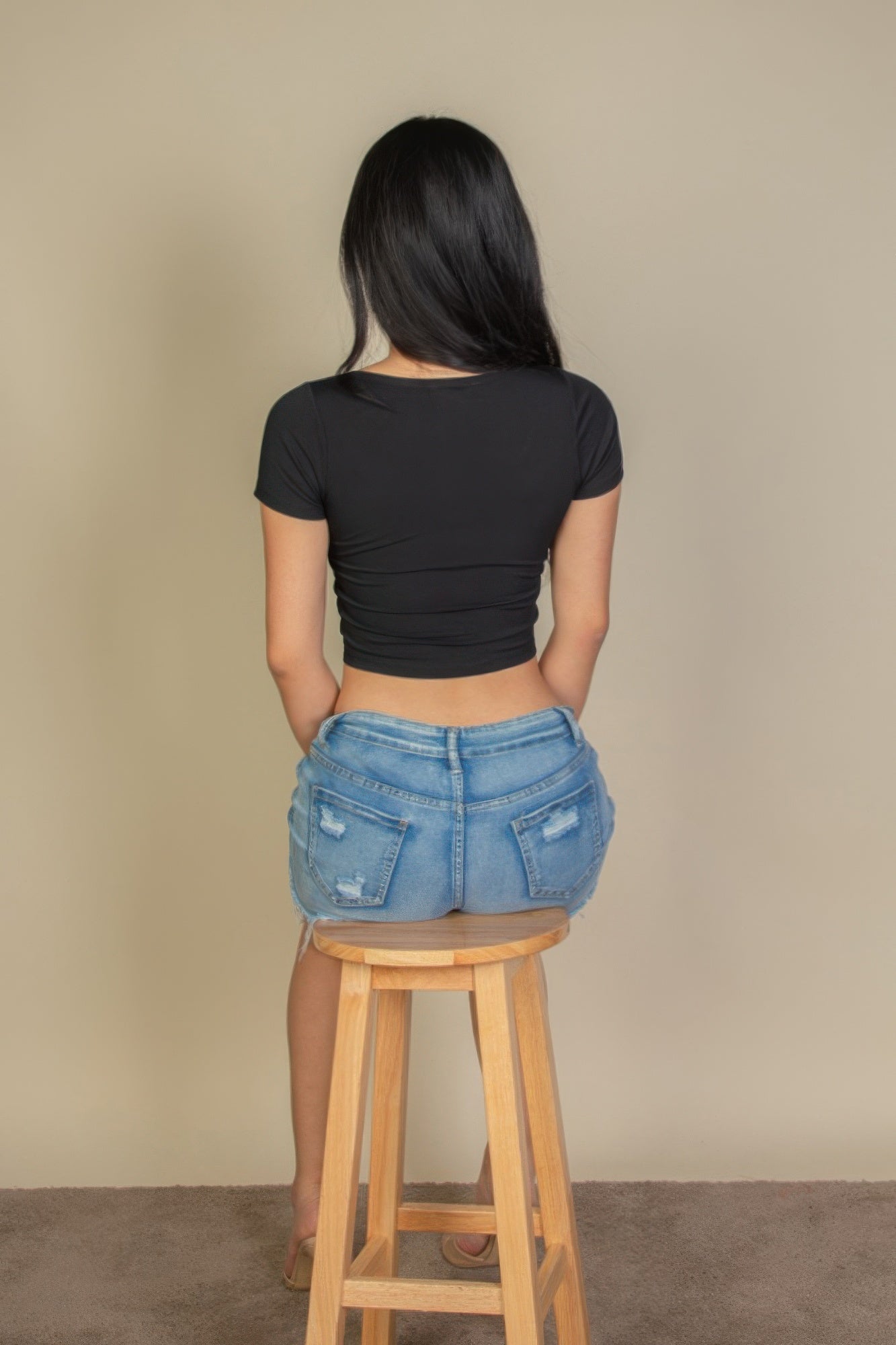 Tight Knitted Square Neck Short Sleeve T-Shirt