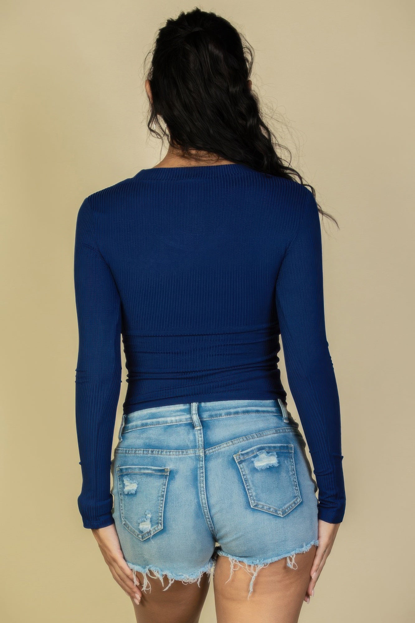Ribbed Crew Neck Long Sleeve T-shirt