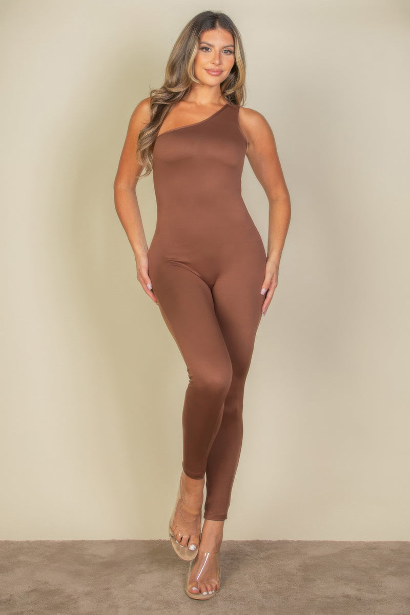 Chic Solid Color One Shoulder Jumpsuit