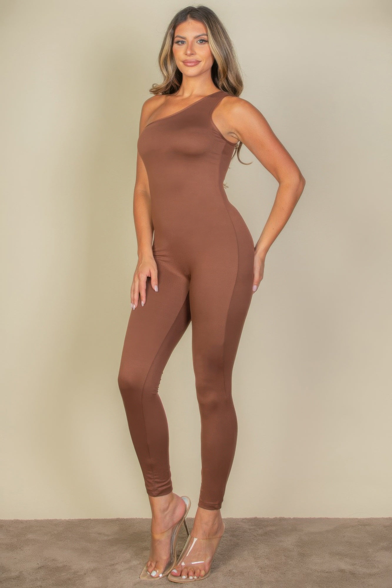 Chic Solid Color One Shoulder Jumpsuit