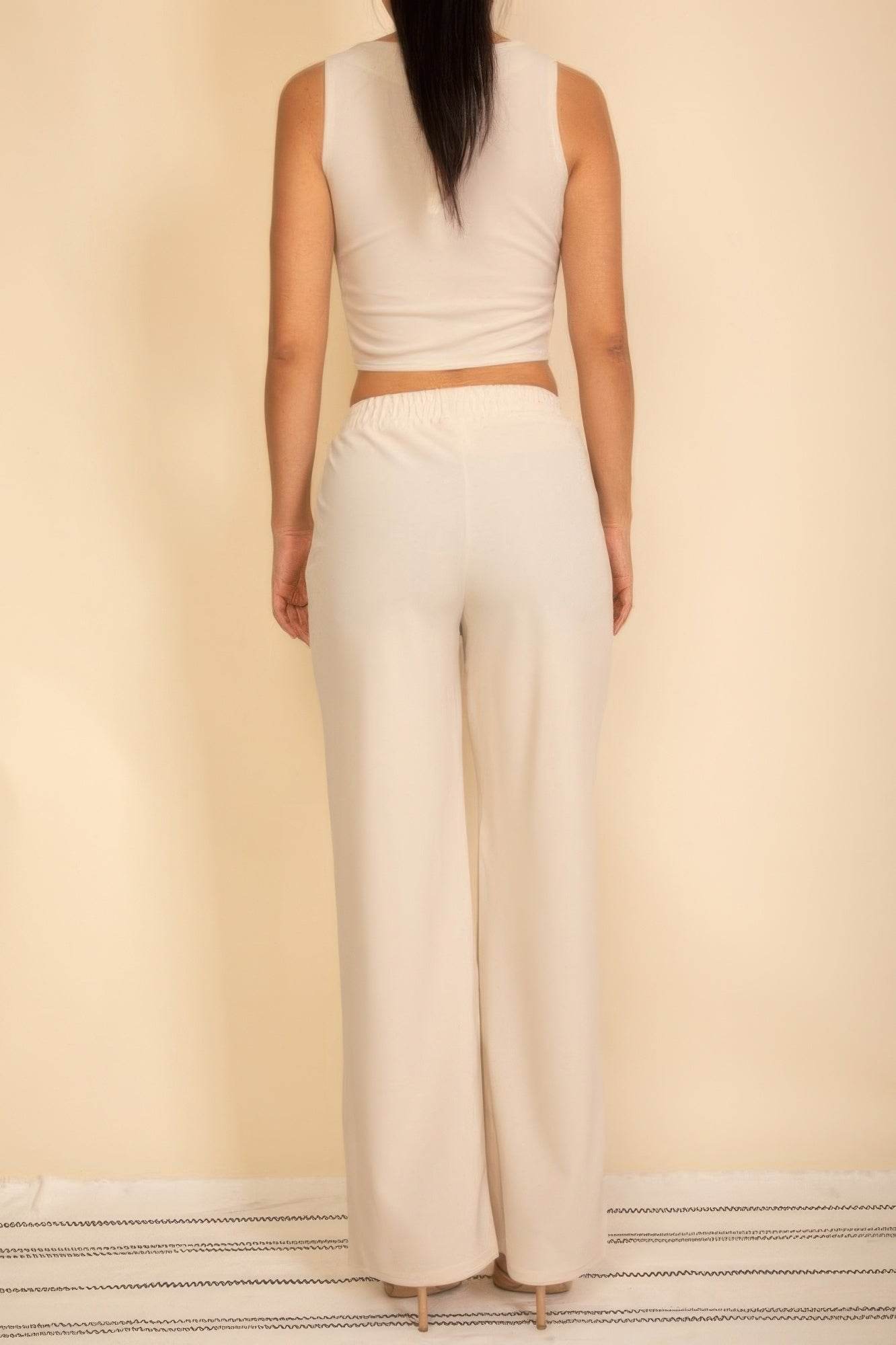Scoop Neck Button Vest & Wide Leg Pants Set - Two Piece Coordinated Outfit - Fashions Envy