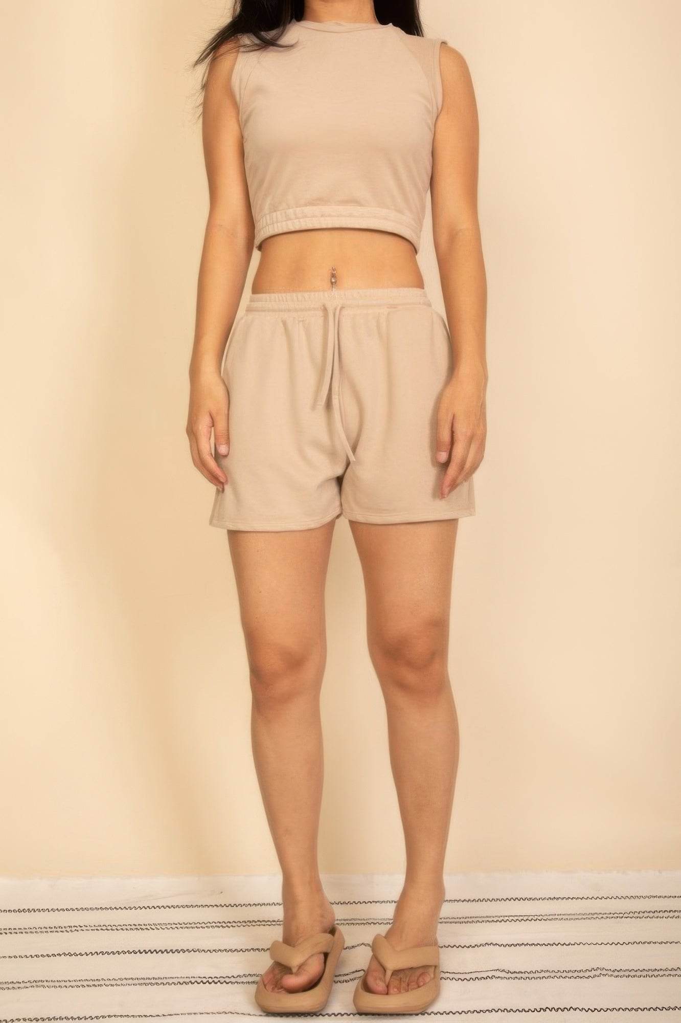 Cotton French Terry Crop Top & Shorts Set - Cozy Loungewear Set - Fashions Envy