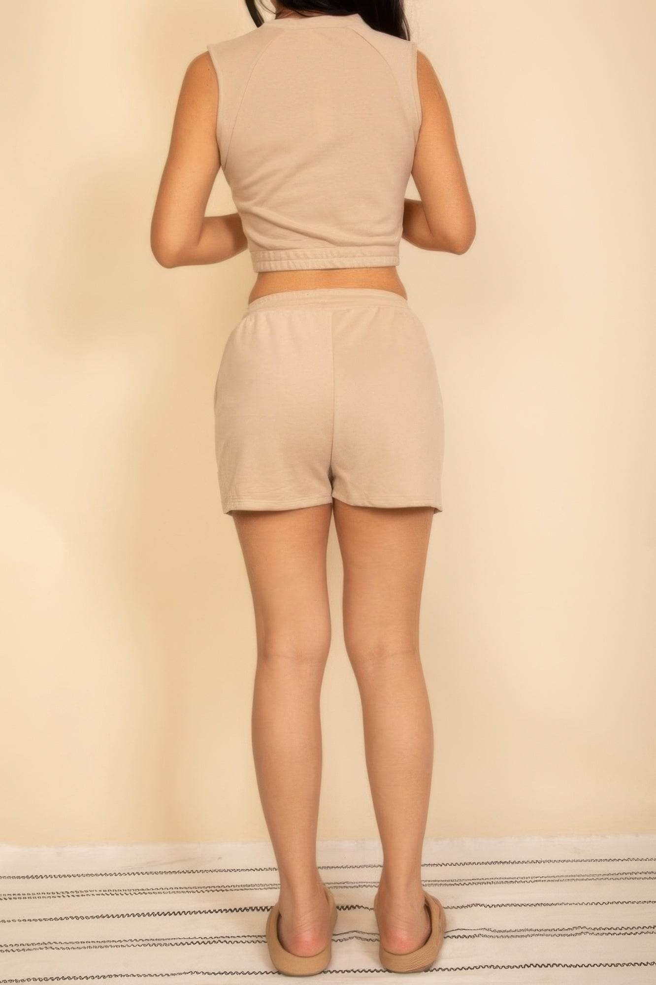 Cotton French Terry Crop Top & Shorts Set - Cozy Loungewear Set - Fashions Envy