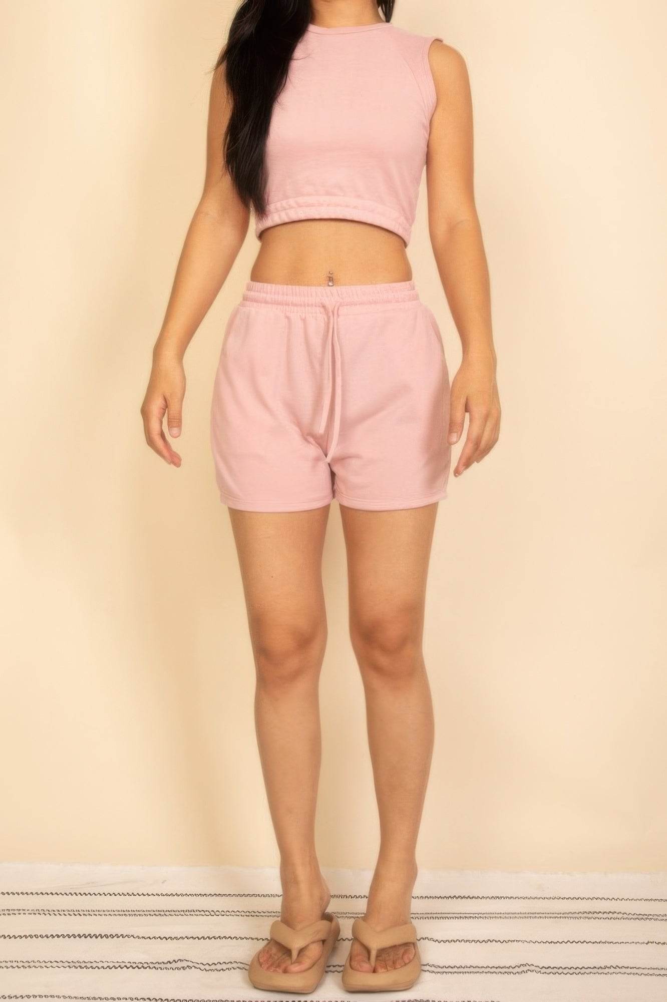 Cotton French Terry Crop Top & Shorts Set - Cozy Loungewear Set - Fashions Envy