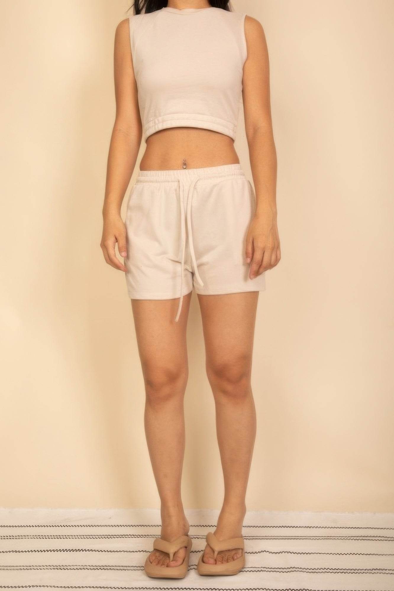 Cotton French Terry Crop Top & Shorts Set - Cozy Loungewear Set - Fashions Envy