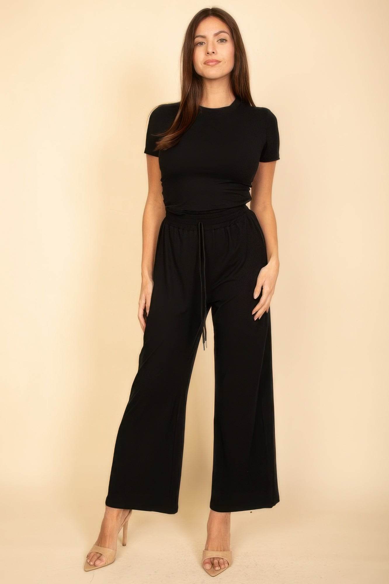 Relaxed Fit Top And Wide-leg Pants Set - Comfortable Two Piece Outfit - Fashions Envy