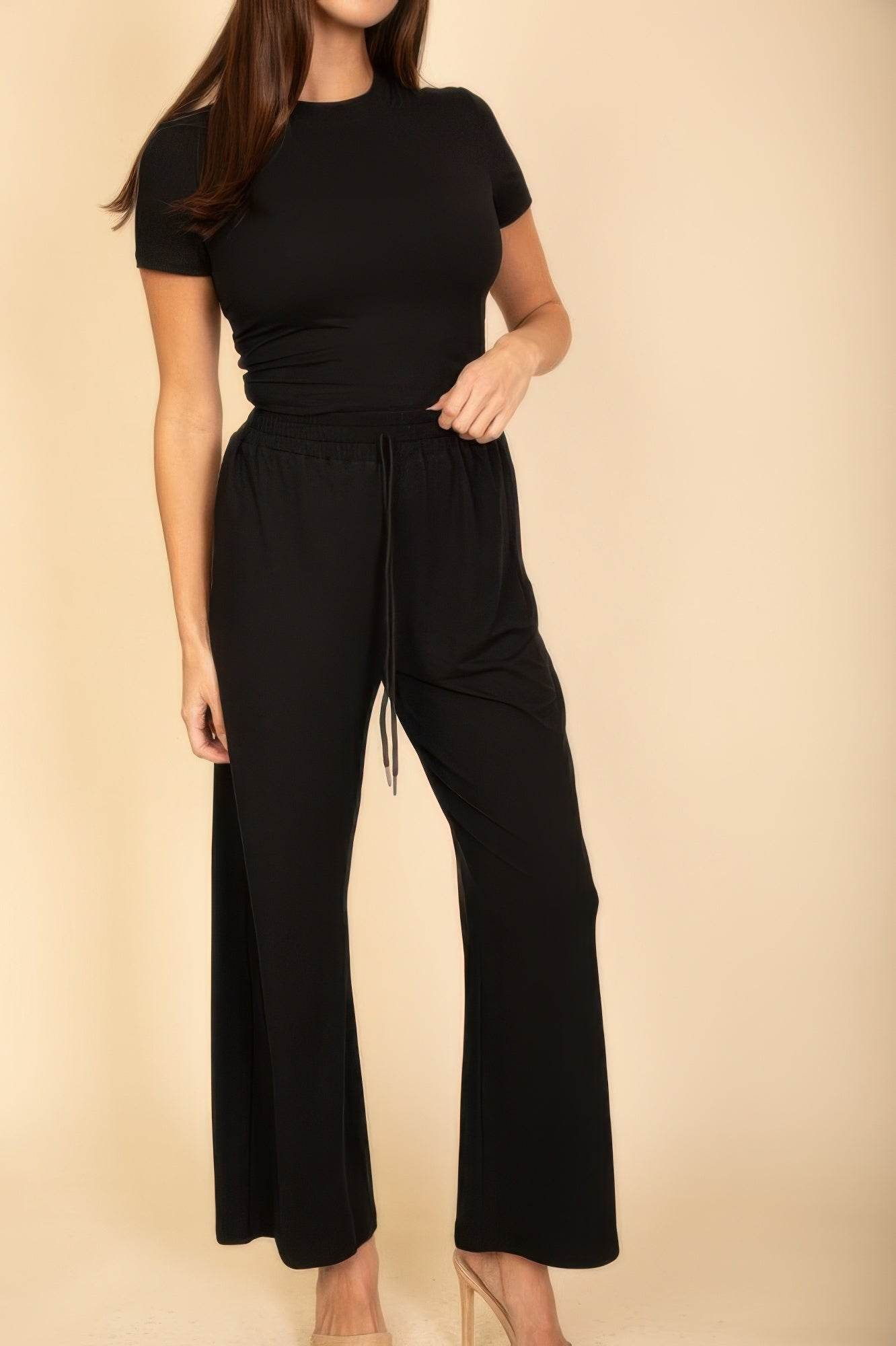 Relaxed Fit Top And Wide-leg Pants Set - Comfortable Two Piece Outfit - Fashions Envy