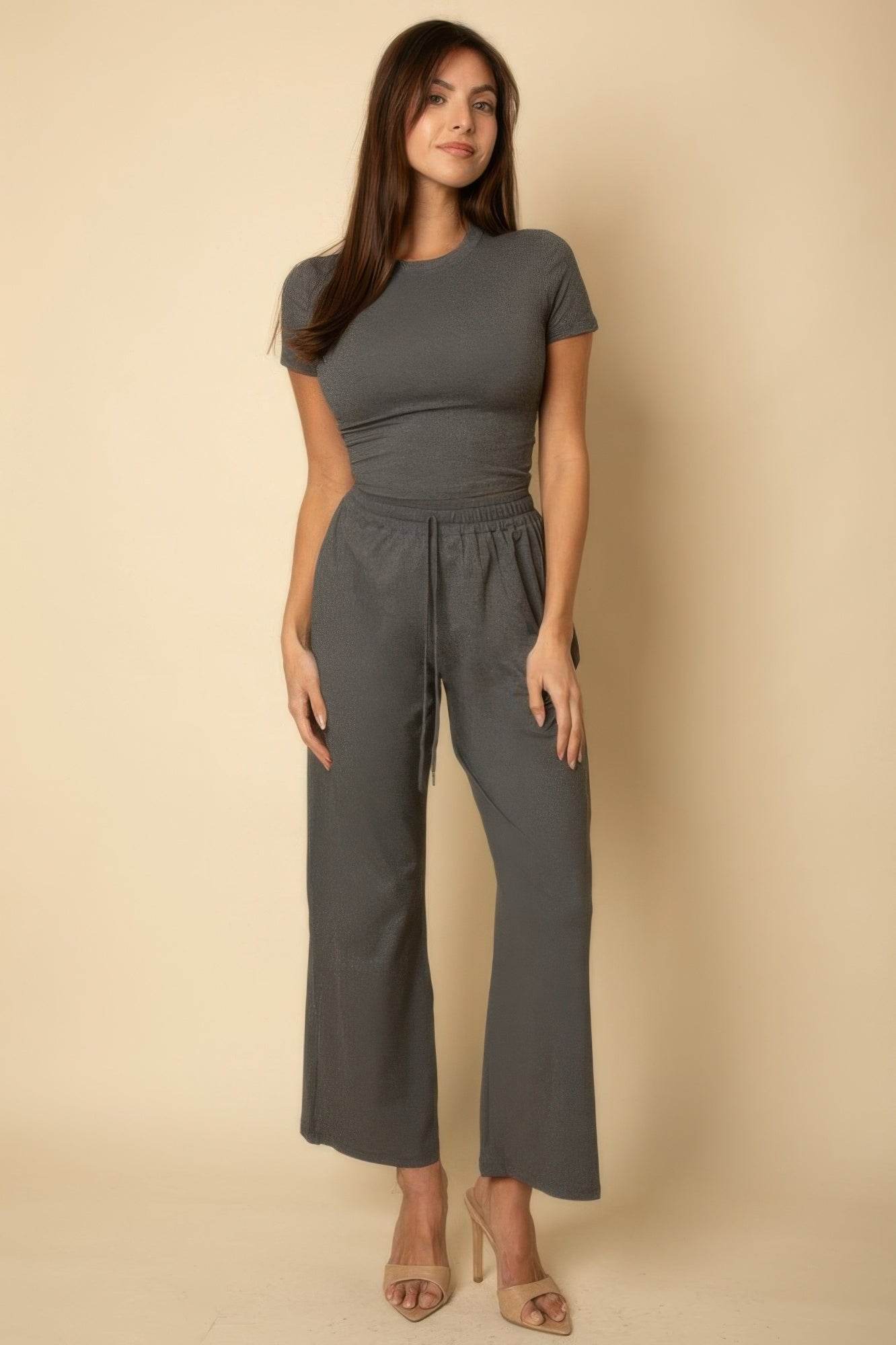 Relaxed Fit Top And Wide-leg Pants Set - Comfortable Two Piece Outfit - Fashions Envy