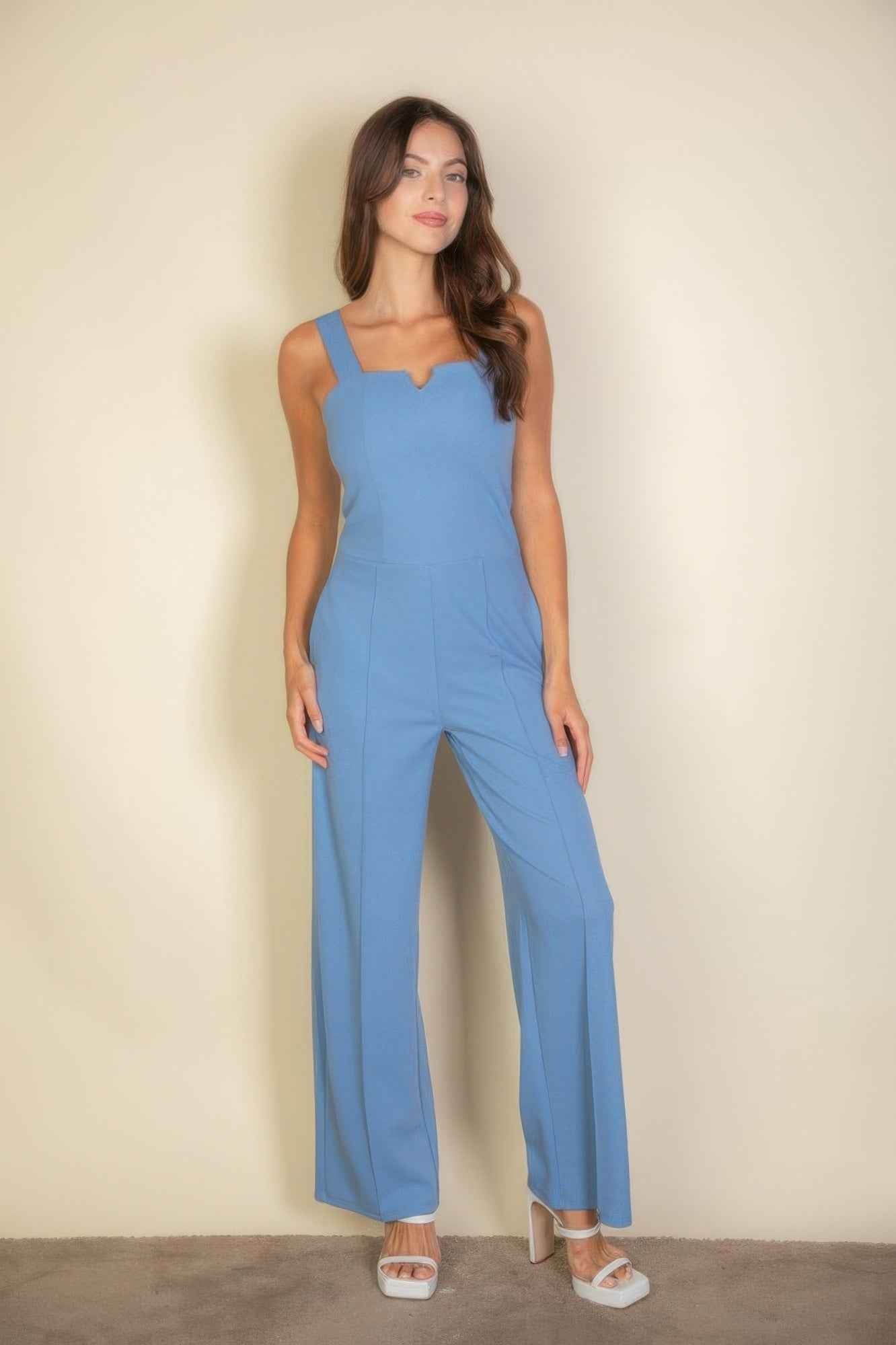 CAPELLA Wide Leg Cami Jumpsuit - Notched Neck Pocketed
