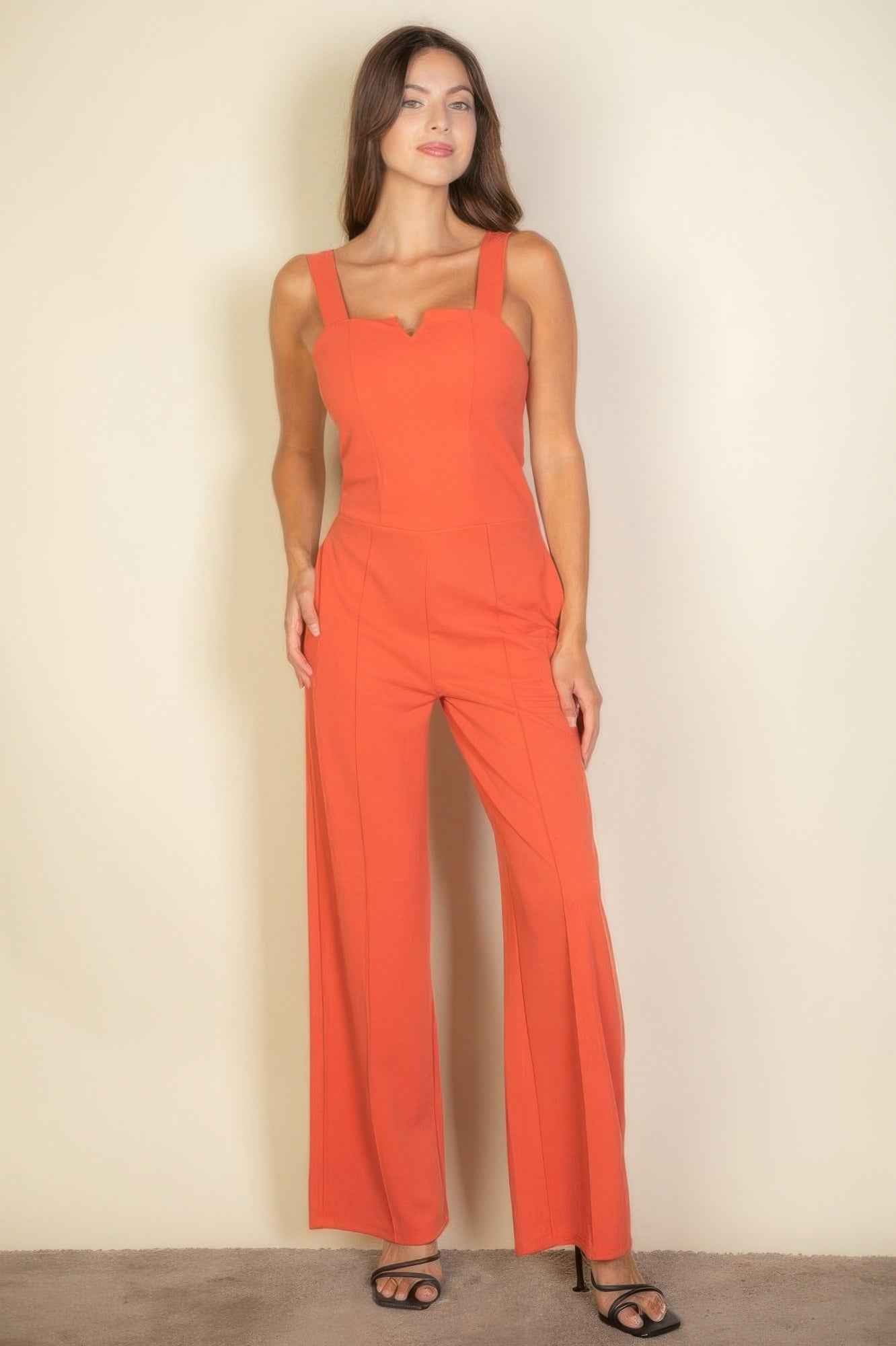 CAPELLA Wide Leg Cami Jumpsuit - Notched Neck Pocketed