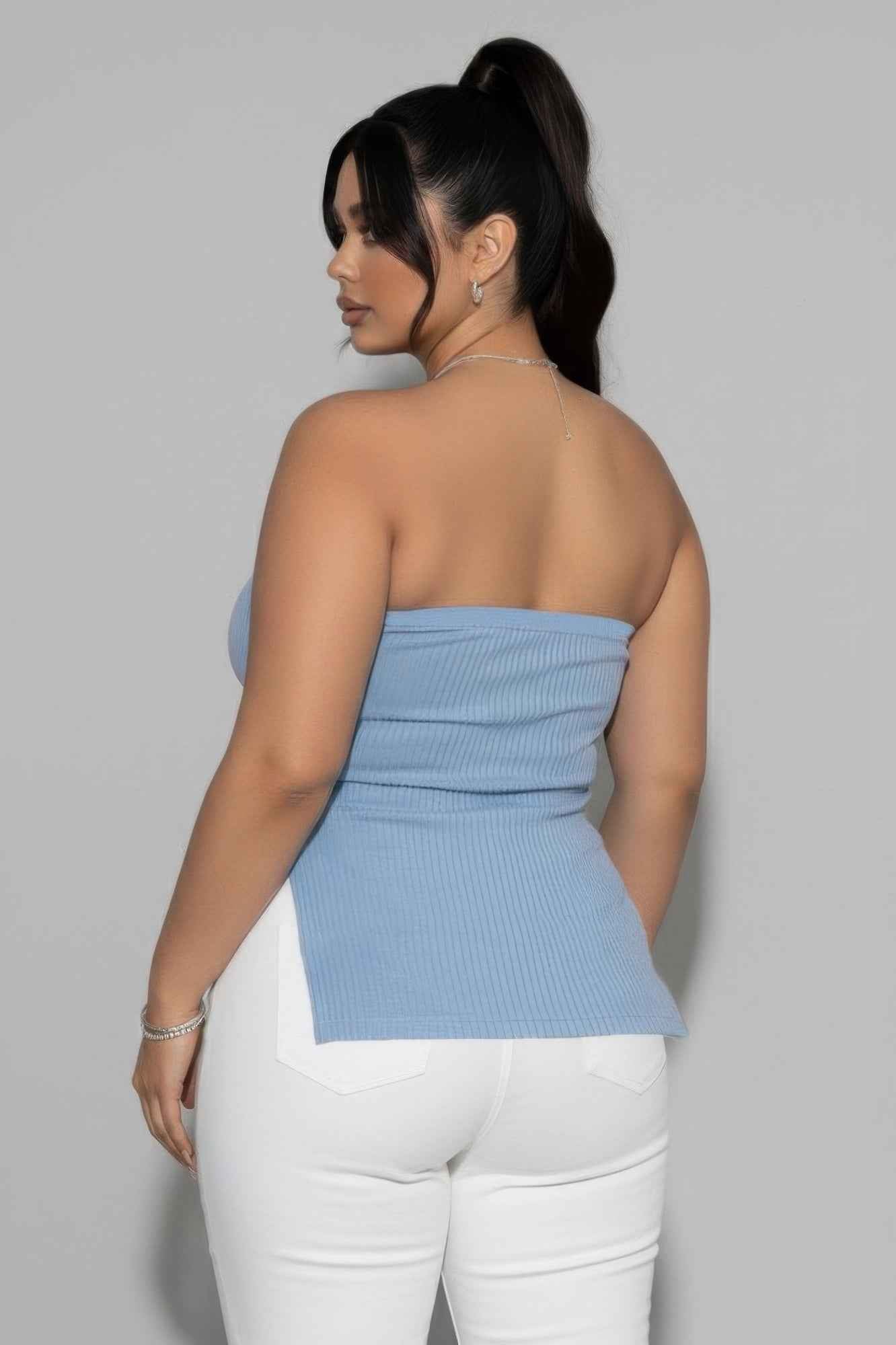 CAPELLA Plus Strapless Ribbed Top - Side Slit Flare Hem