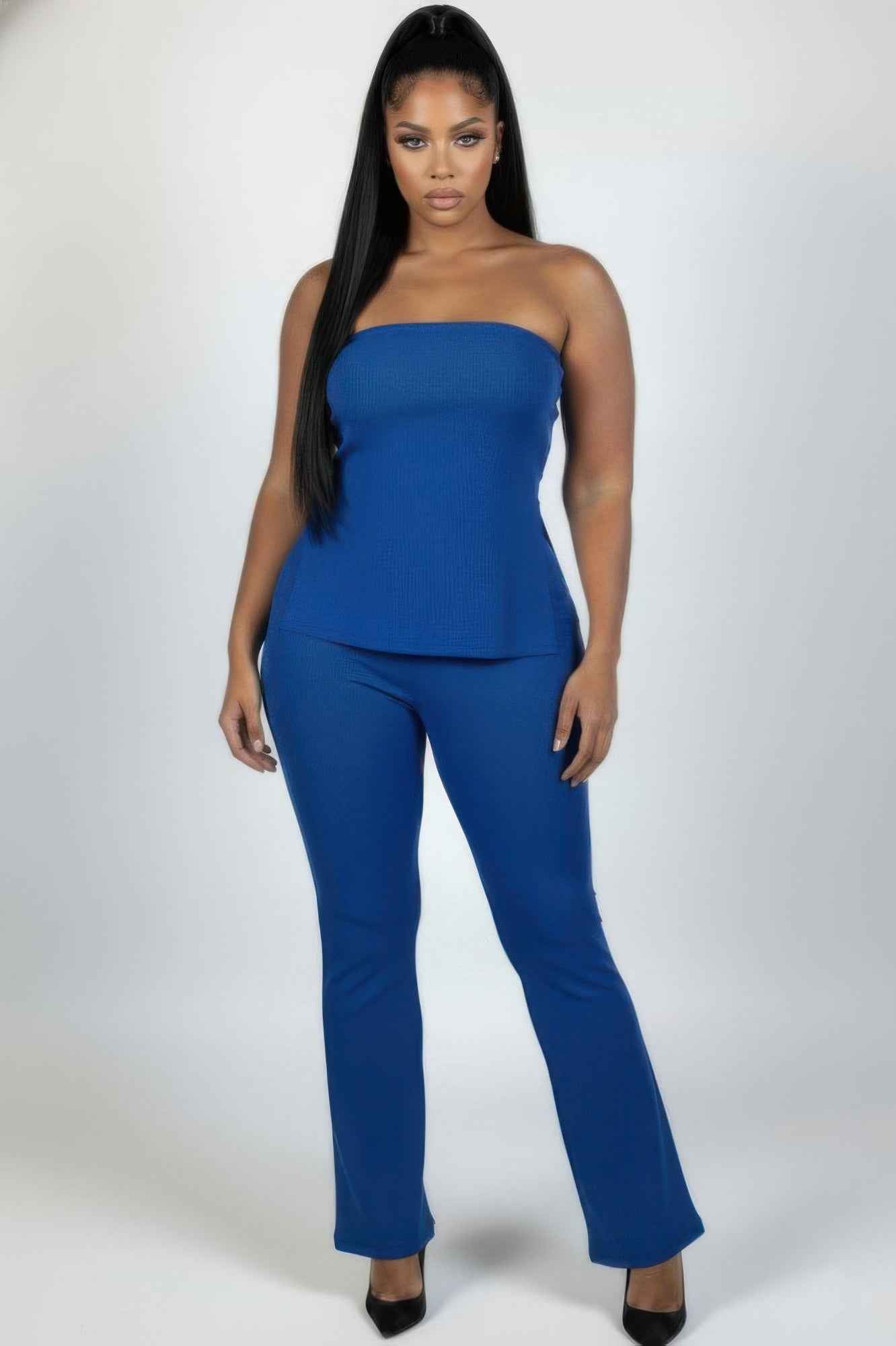 CAPELLA Plus Ribbed Tube Top & Flare Pants Set