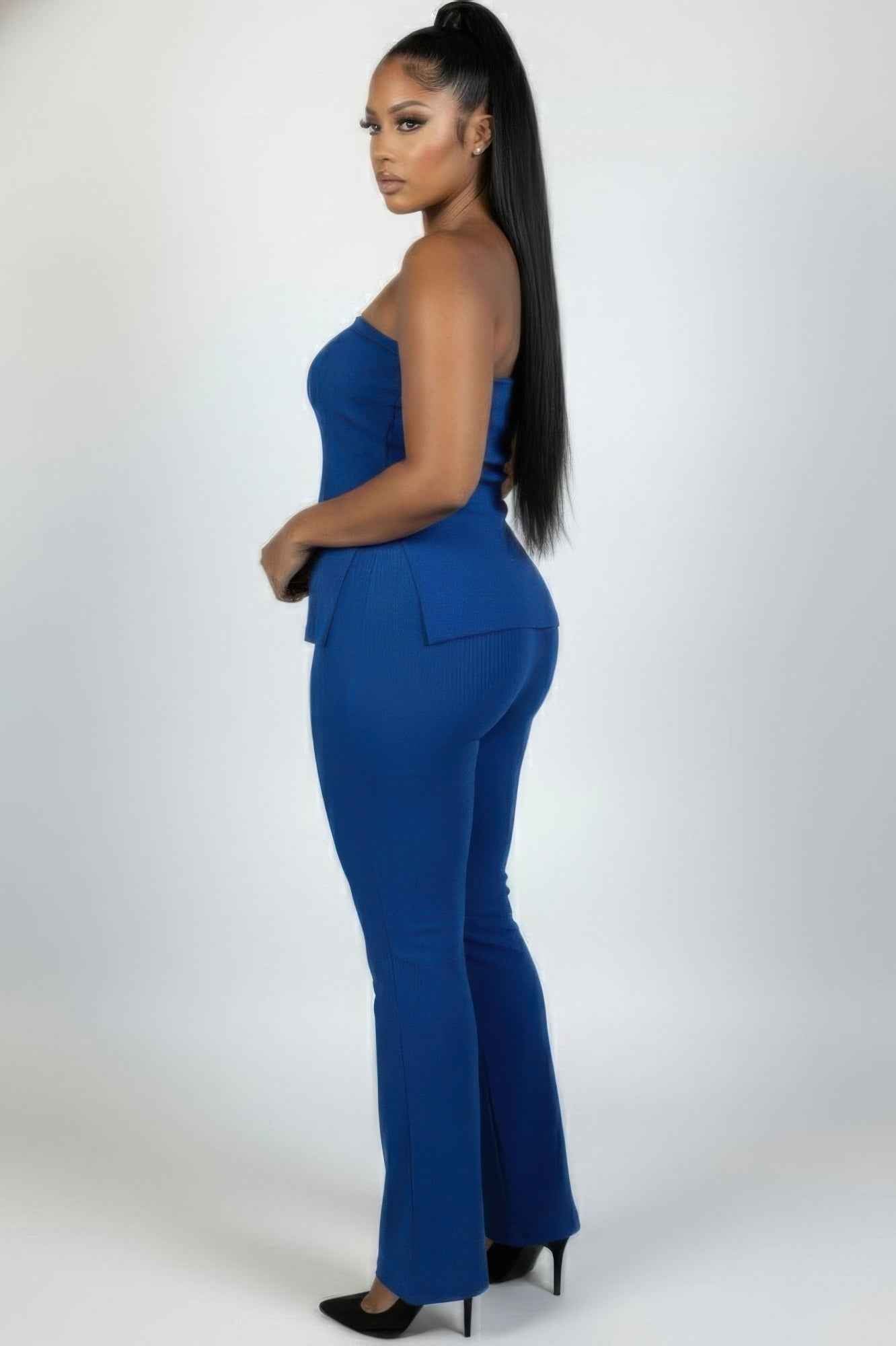 CAPELLA Plus Ribbed Tube Top & Flare Pants Set