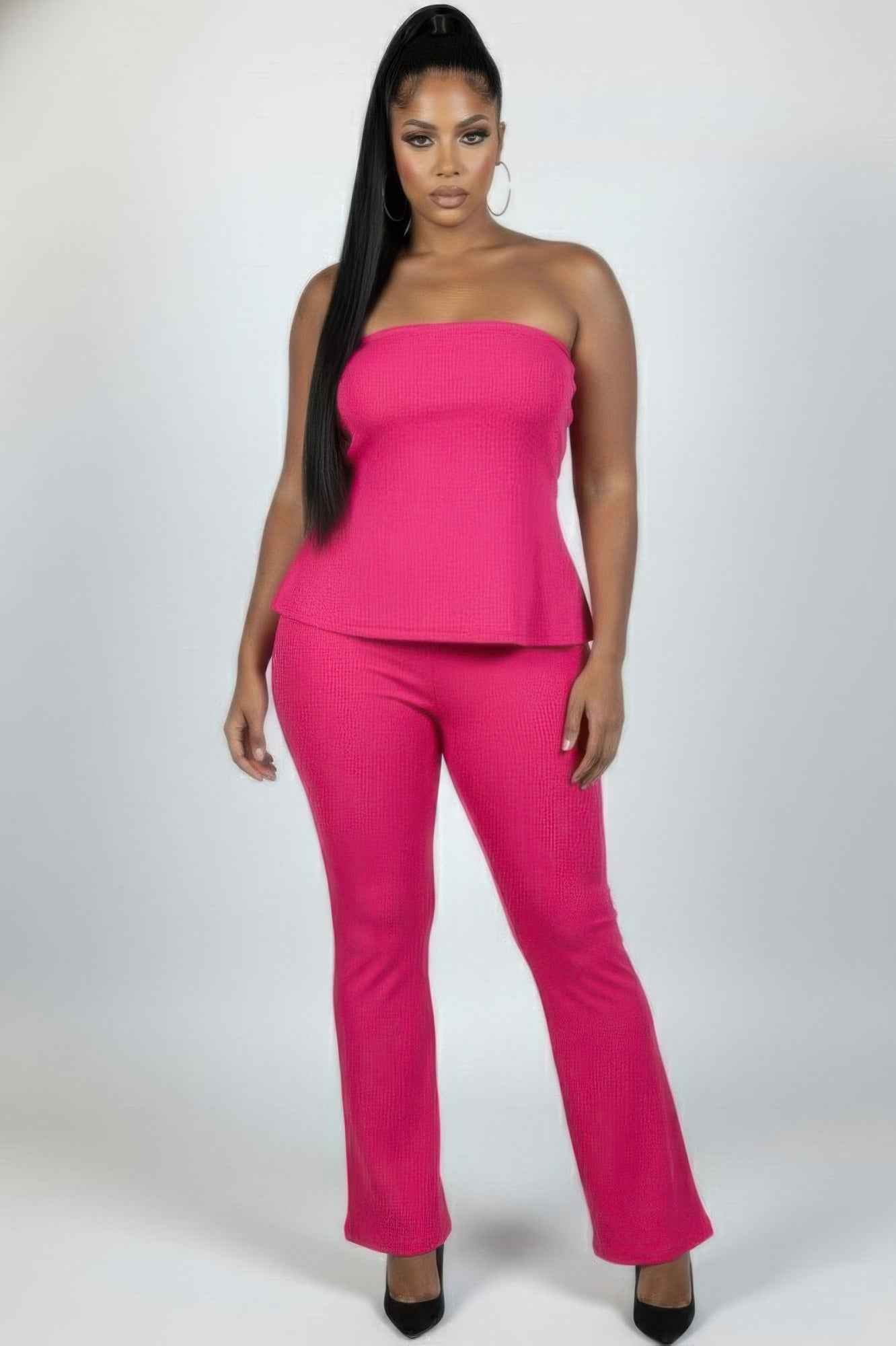 CAPELLA Plus Ribbed Tube Top & Flare Pants Set