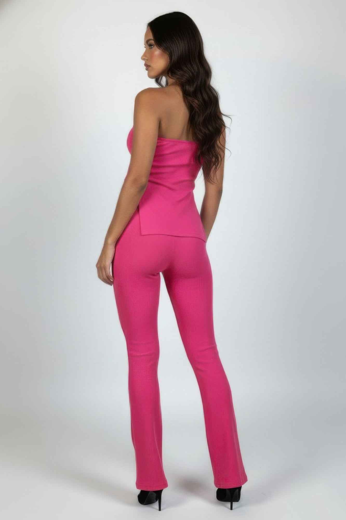 CAPELLA Ribbed Tube Top & Flare Pants Set - Side Slit