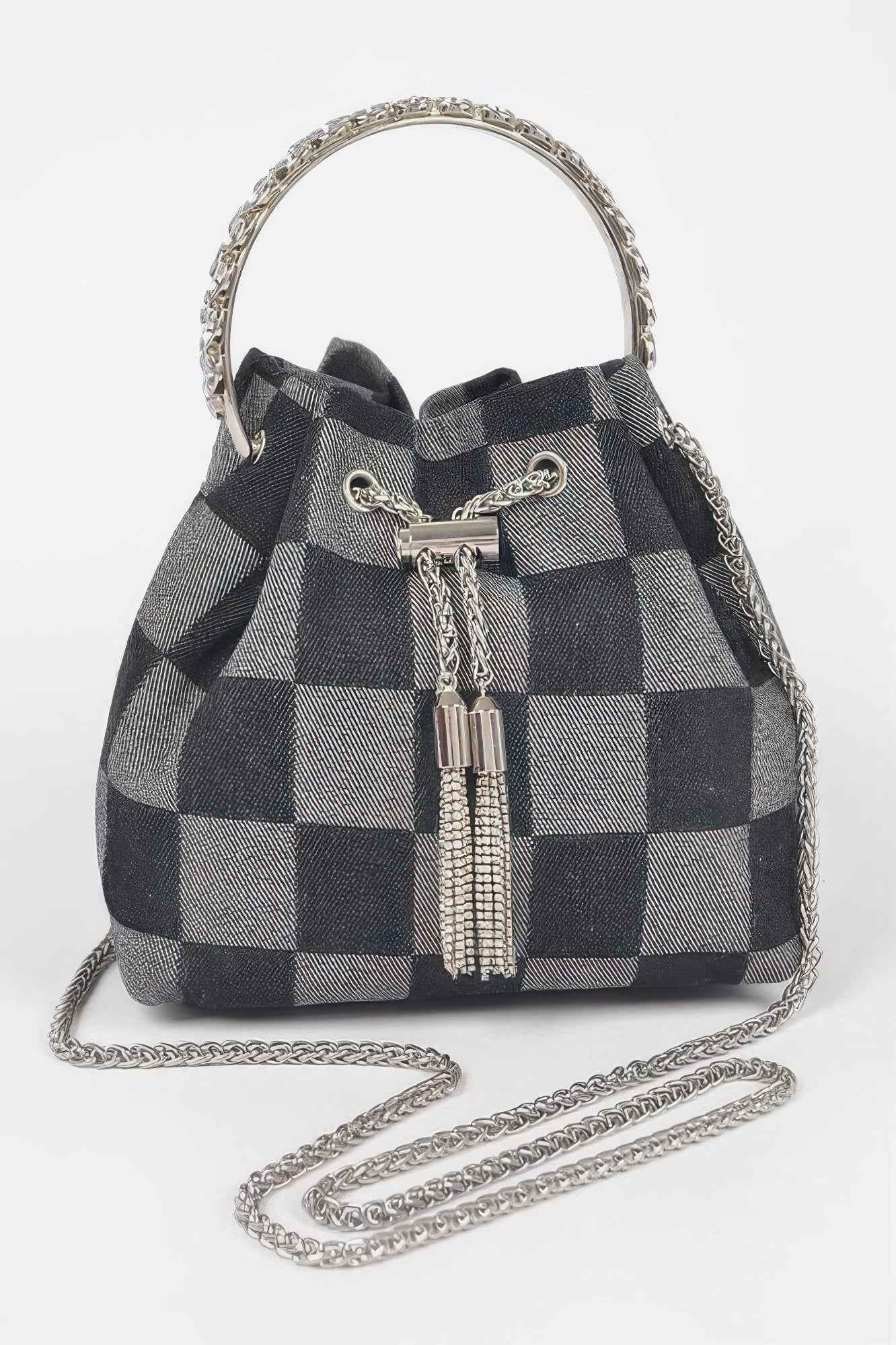 Two Tone Denim Bucket Bag W/metal Handle