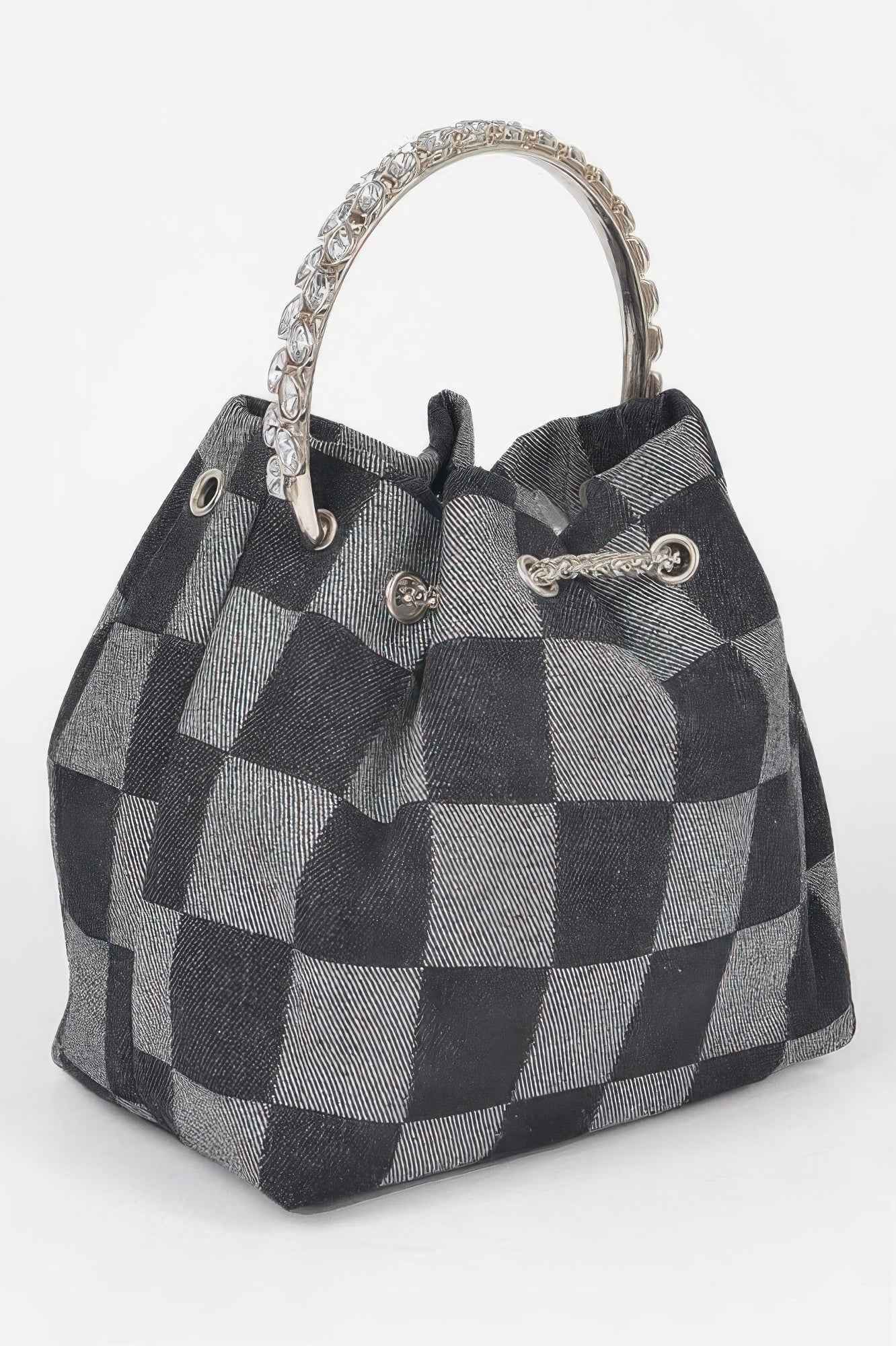 Two Tone Denim Bucket Bag W/metal Handle