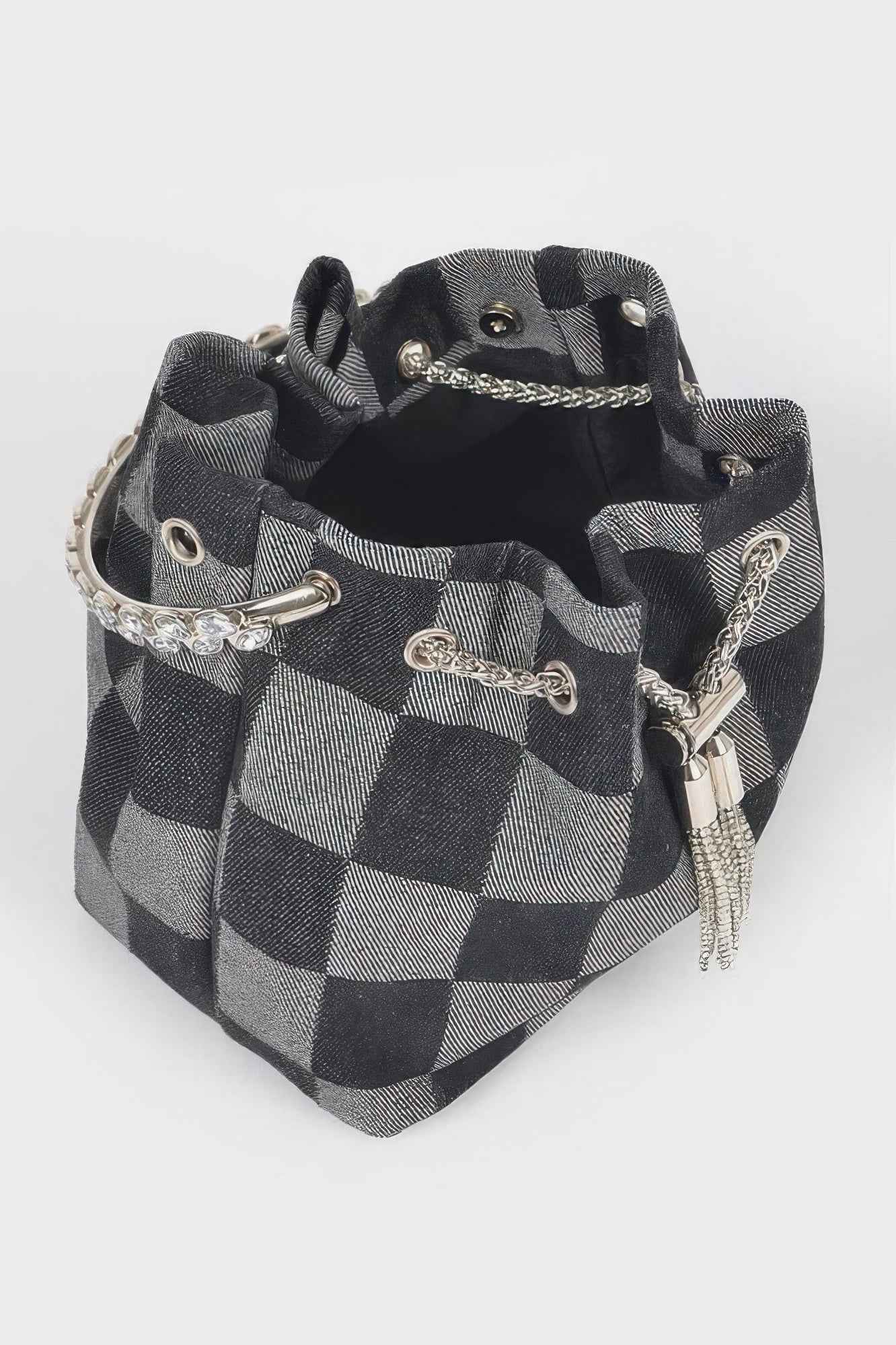 Two Tone Denim Bucket Bag W/metal Handle