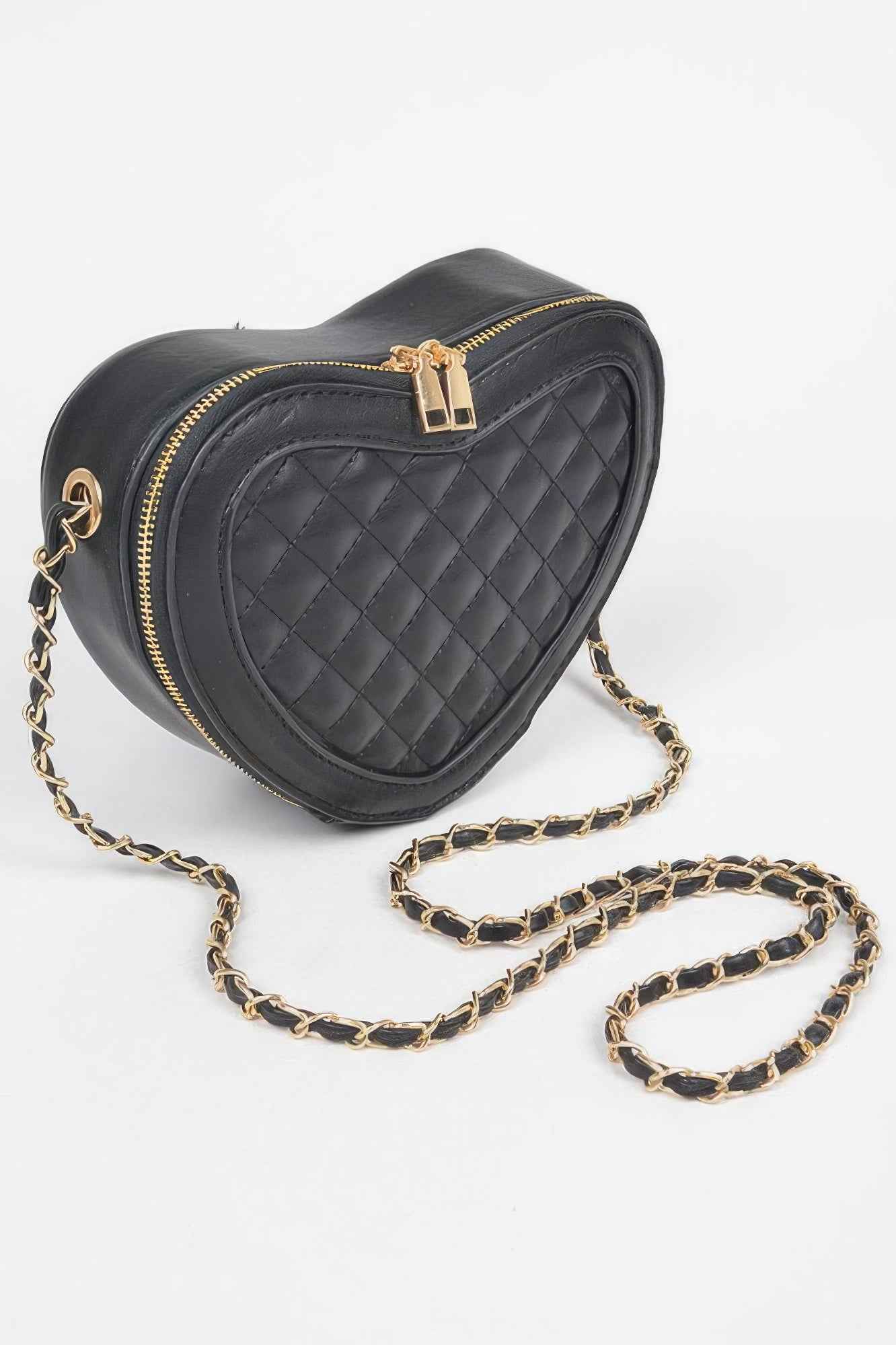 Quilted Heart Shape Crossbody Bag - Compact Handbag