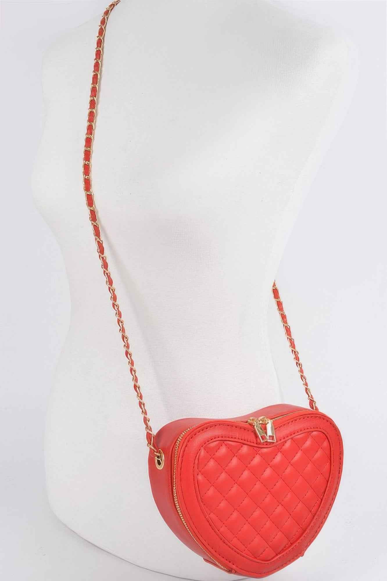 Quilted Heart Shape Crossbody Bag - Compact Handbag