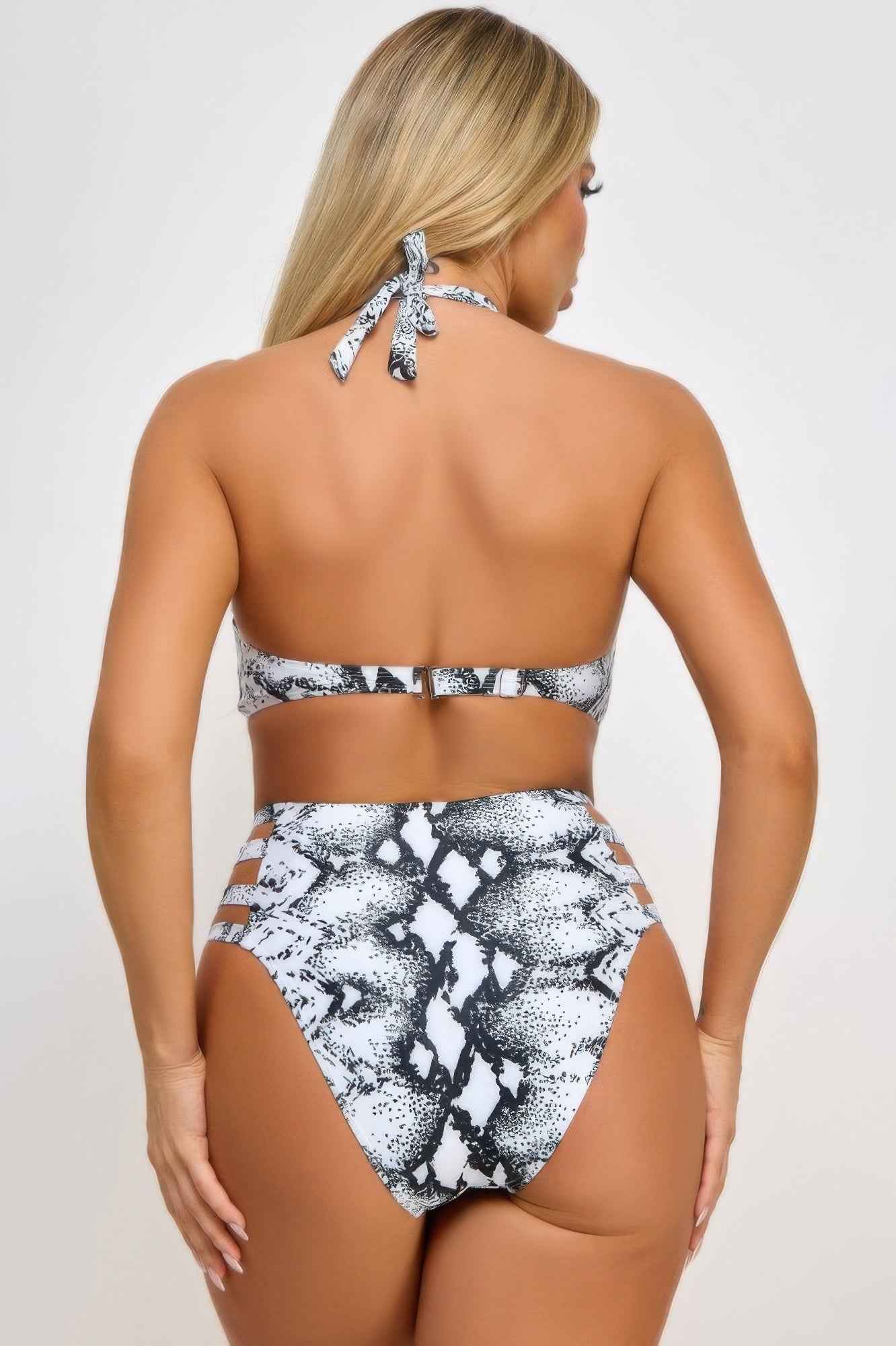 Mesh Front One Piece Swimsuit - High Neck Strappy Sides
