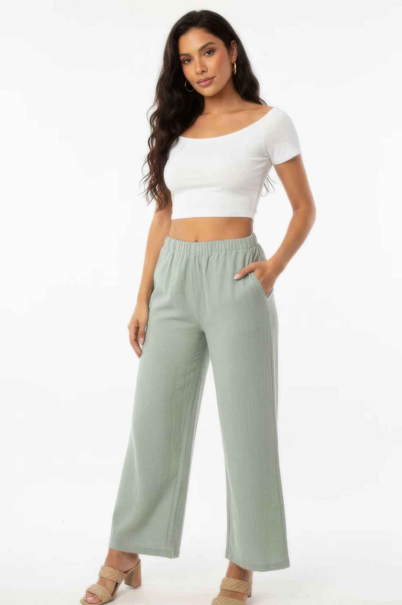 Relaxed Fit 100% Cotton Wide-leg Pants With Side Pockets