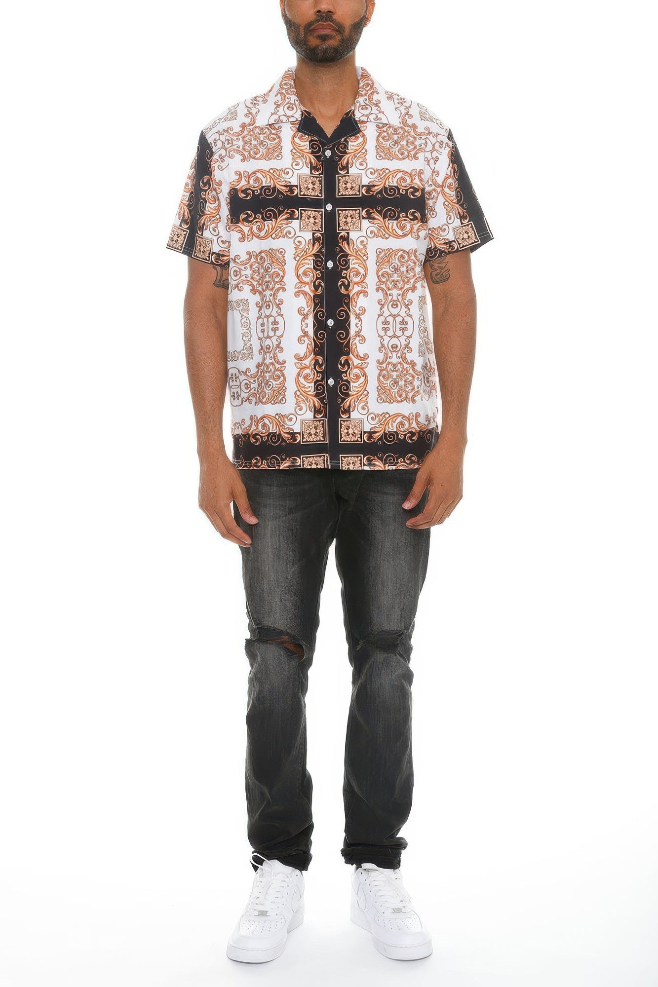 Men's Collared Print Button Down Shirt