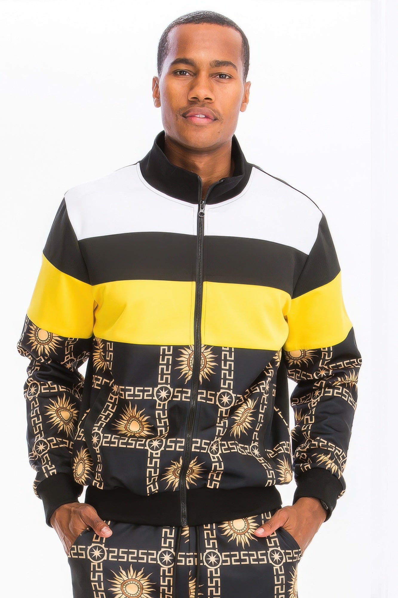 Men's Track Set - Printed Poly Span Hooded Jacket - Fashions Envy