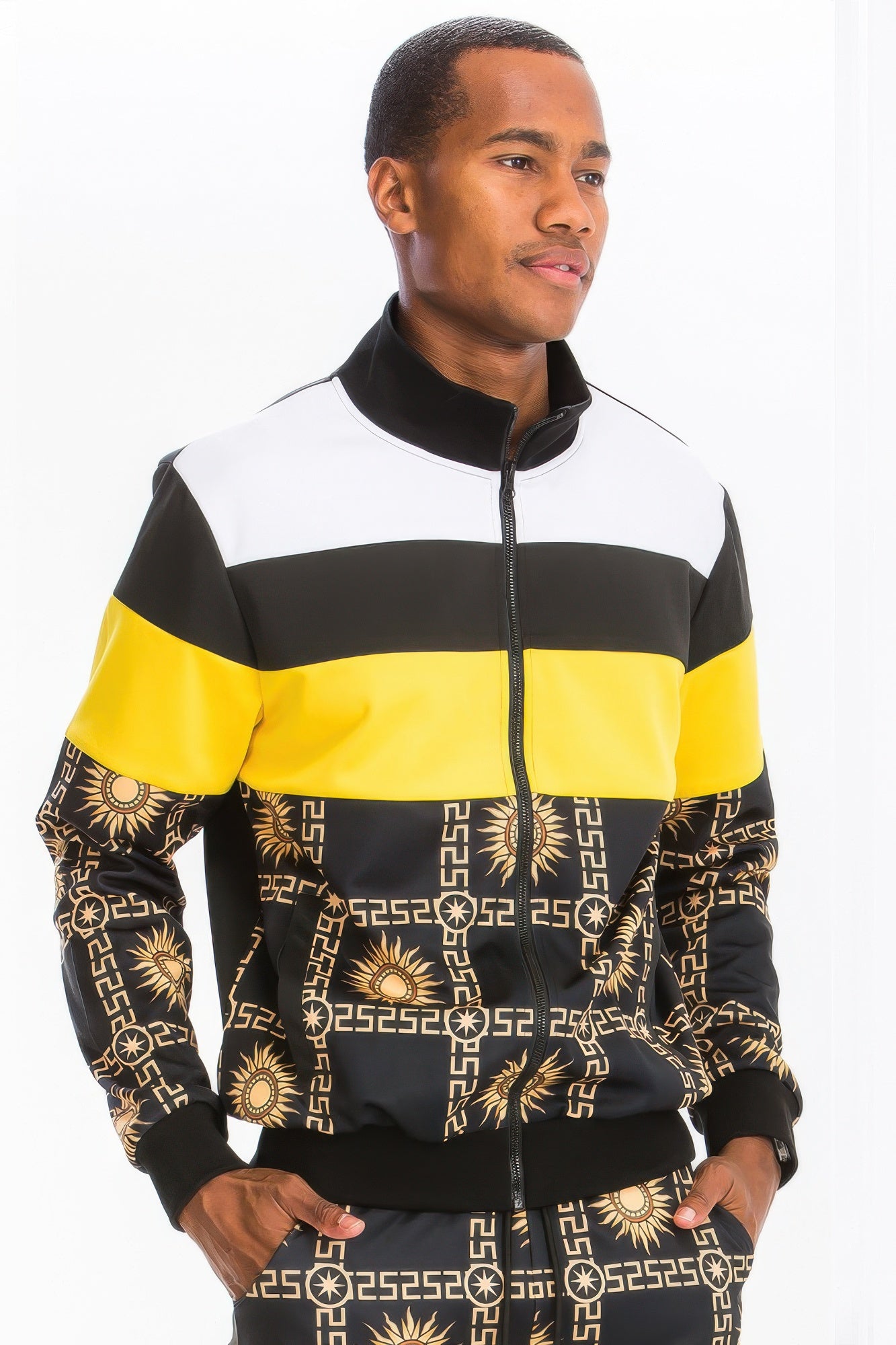 Men's Track Set - Printed Poly Span Hooded Jacket - Fashions Envy