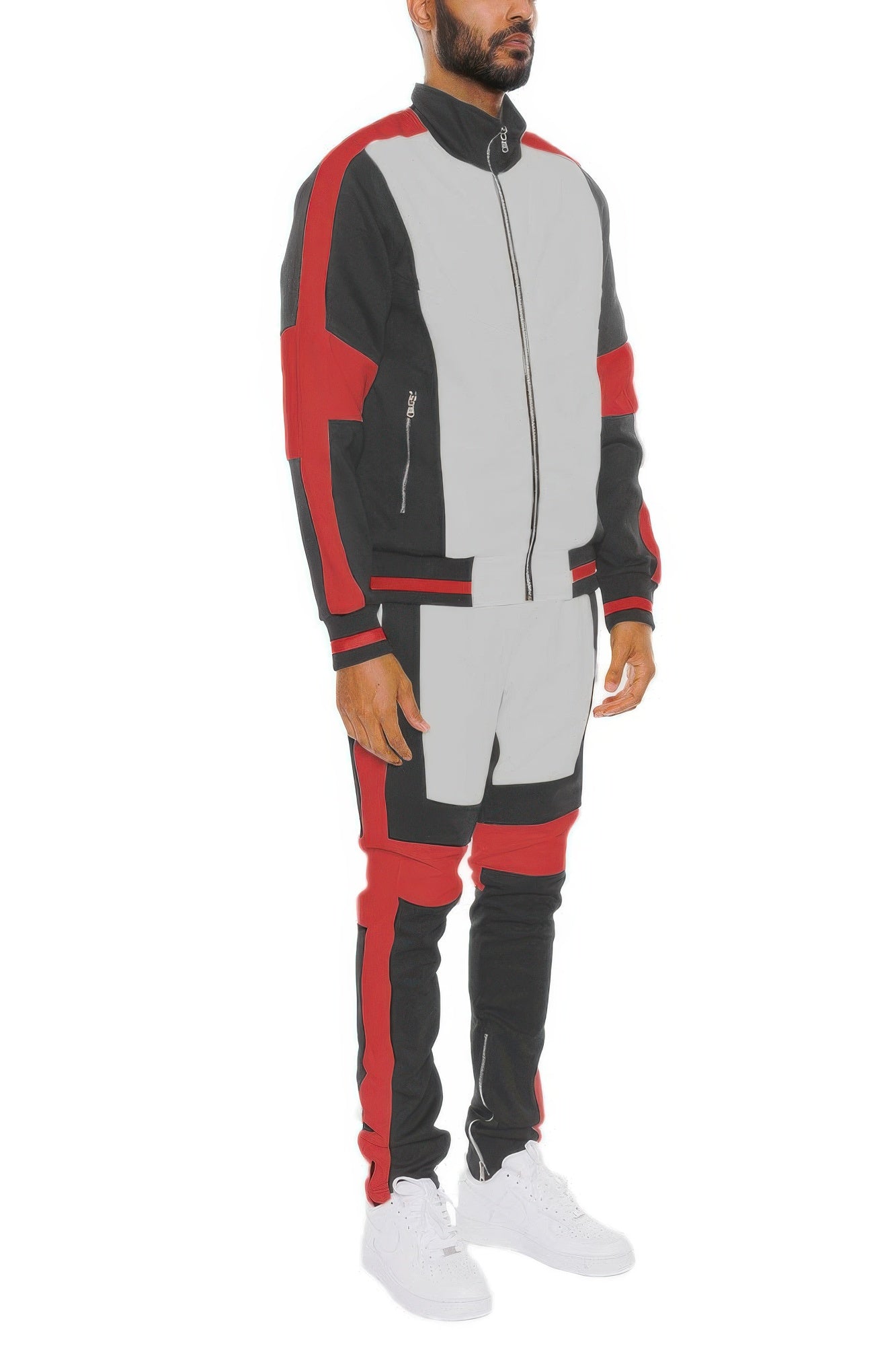 Stretchy Color Block Casual Tracksuit Set