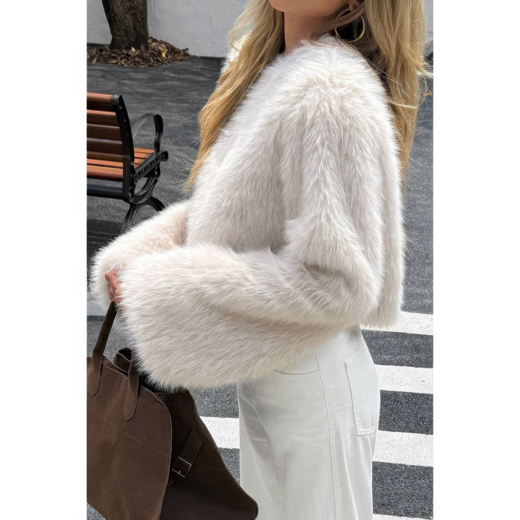 Solid Faux Fur Back Hide Zipper Pullover Coat - Fashions Envy