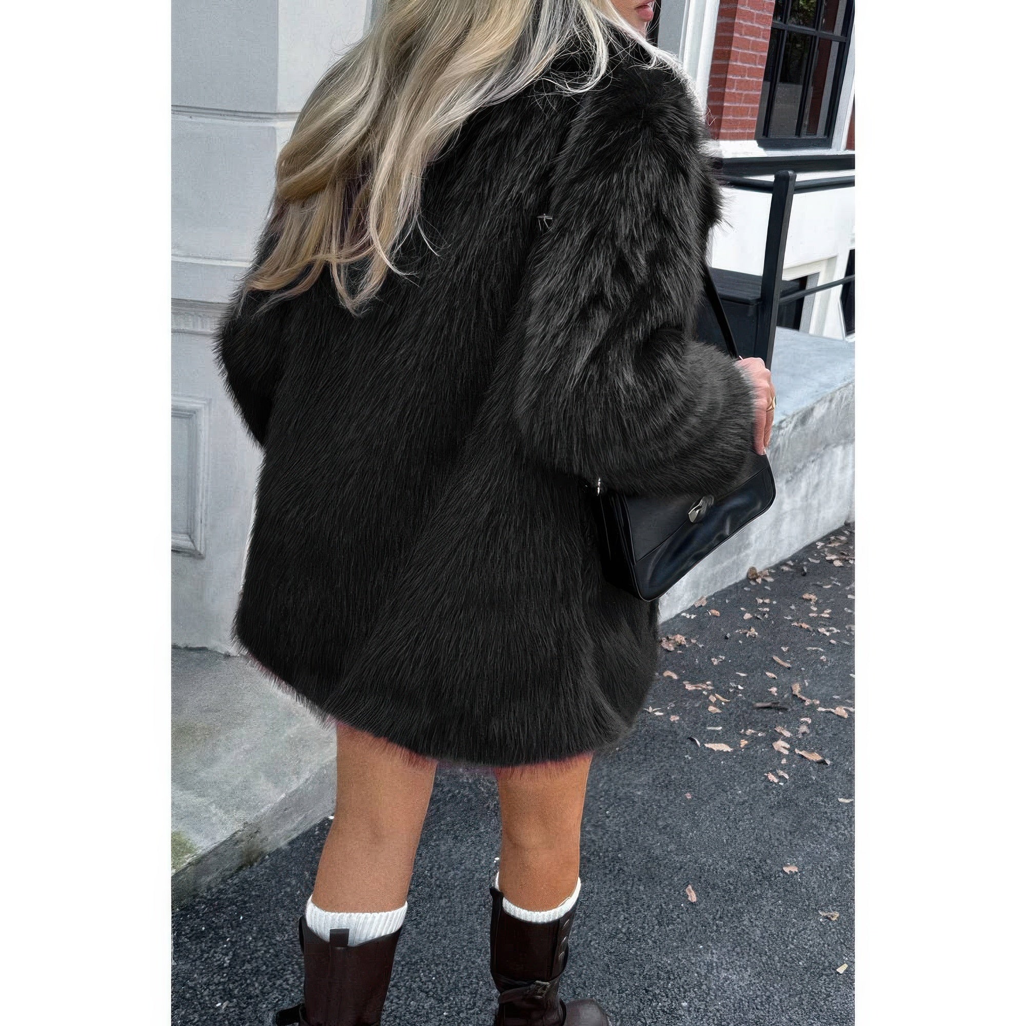 Faux Fur Fuzzy Fleece Lapel Open Front Coat - Fashions Envy