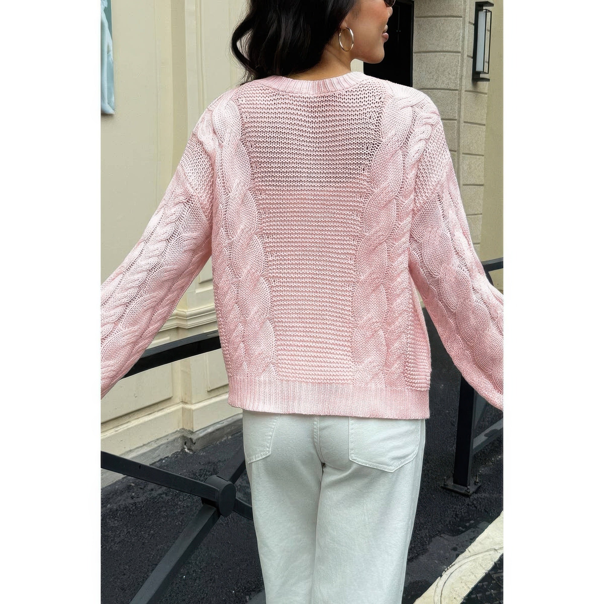 Solid Round Neck Cable Knit Pullover Sweater - Fashions Envy