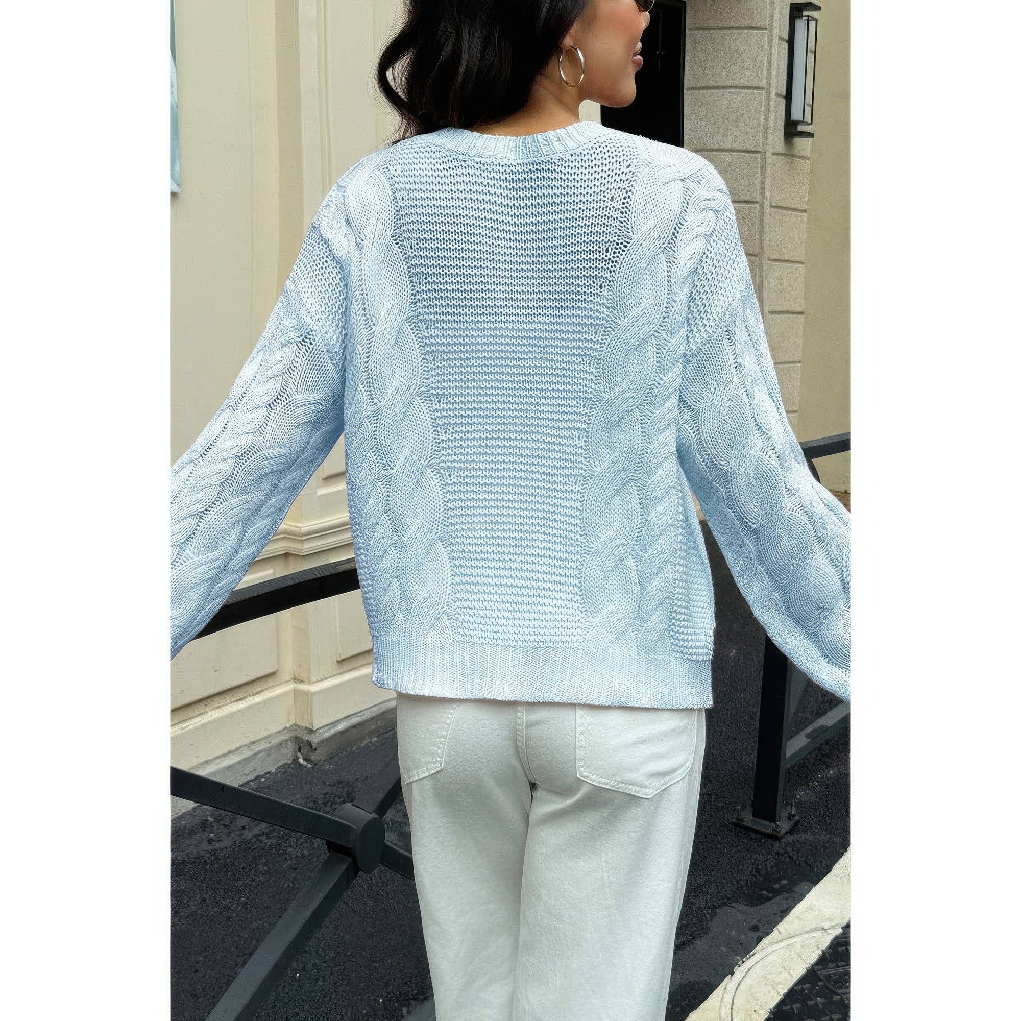 Solid Round Neck Cable Knit Pullover Sweater - Fashions Envy