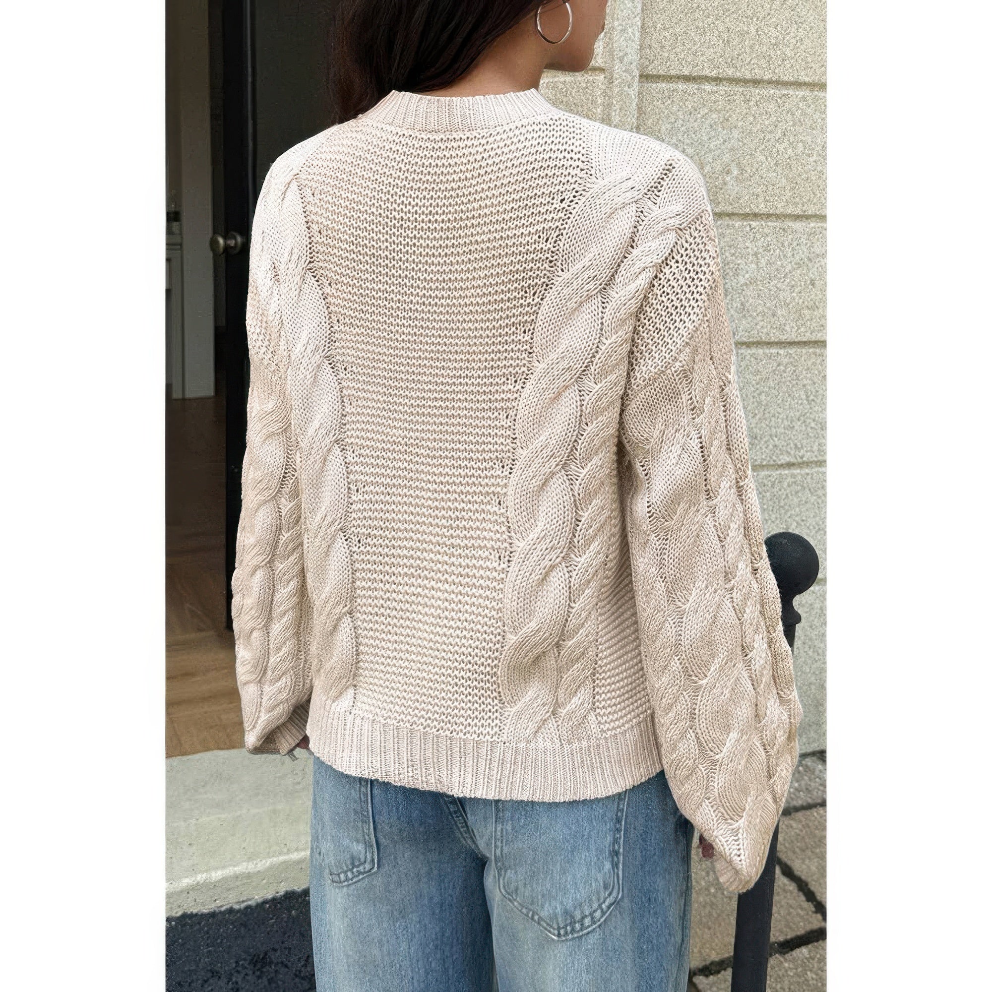 Solid Round Neck Cable Knit Pullover Sweater - Fashions Envy