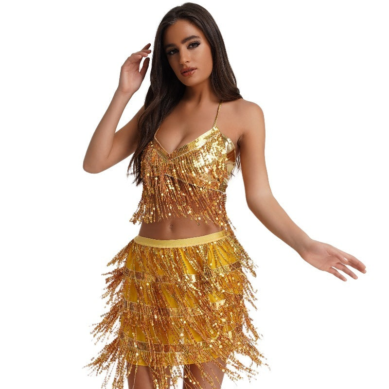 Sexy Tassel Halter Belly Dance Costume Outfit Set