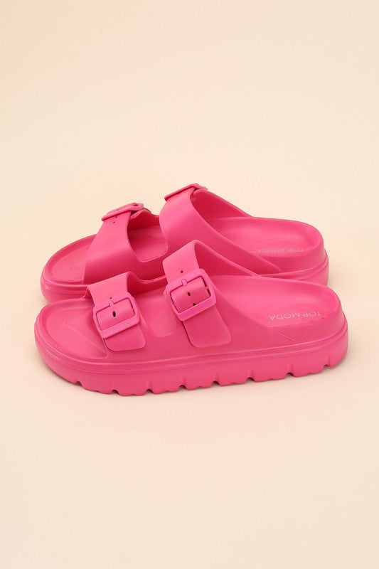 Round Open Toe Buckle Strap Slides