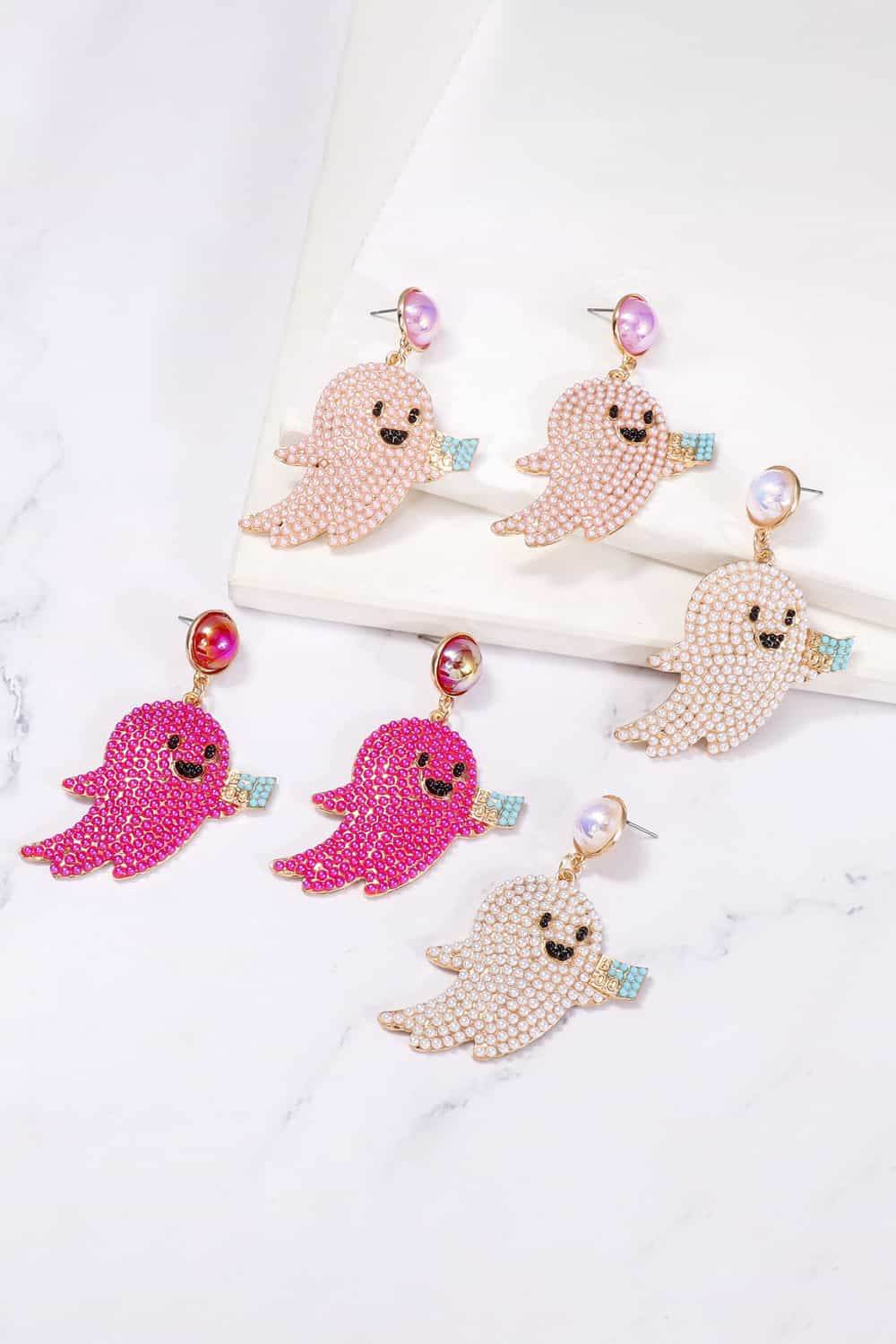 Ghost Shape Synthetic Pearl Dangle Earrings - Fashions Envy