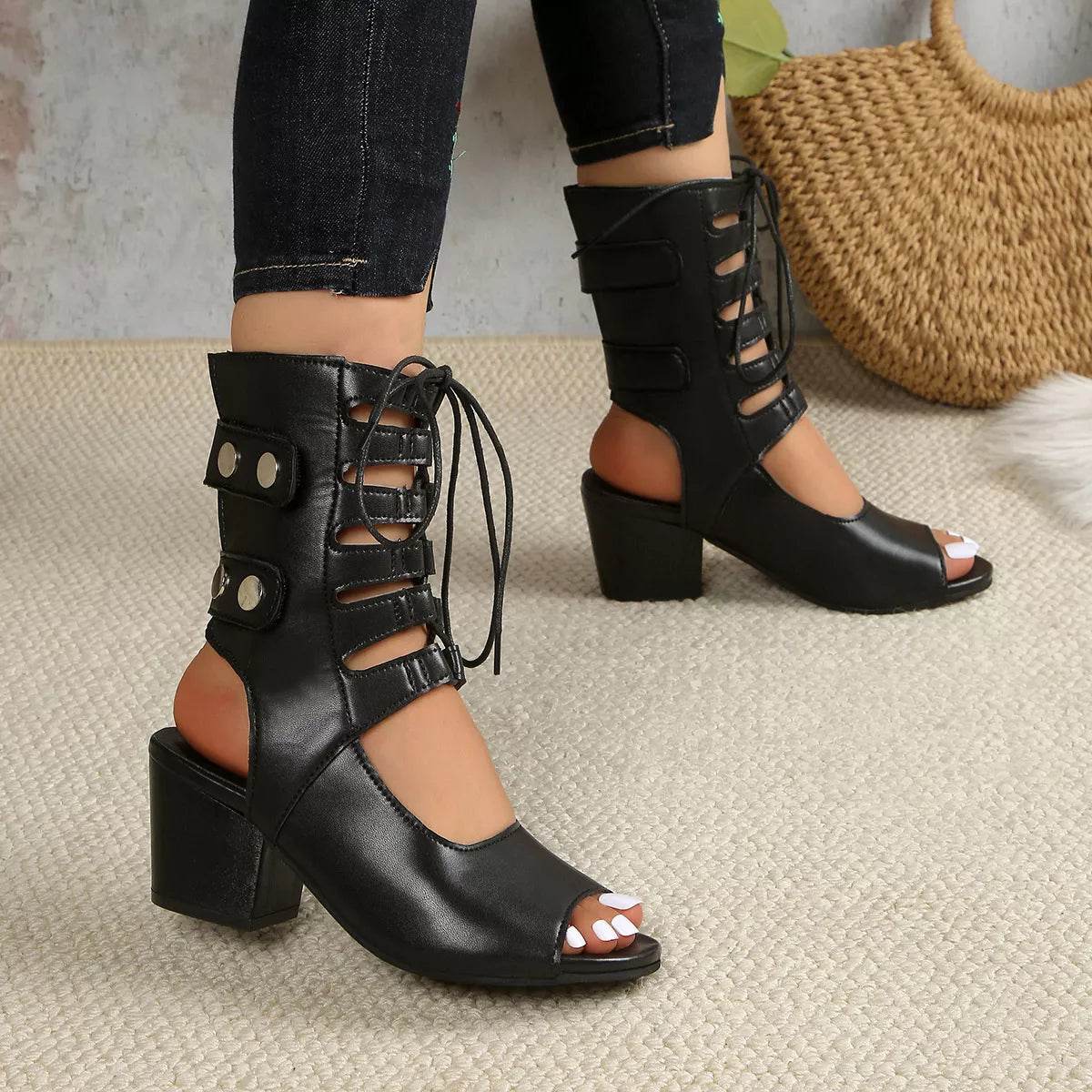 Chic Lace-Up Block Heel Sandals - Fashions Envy