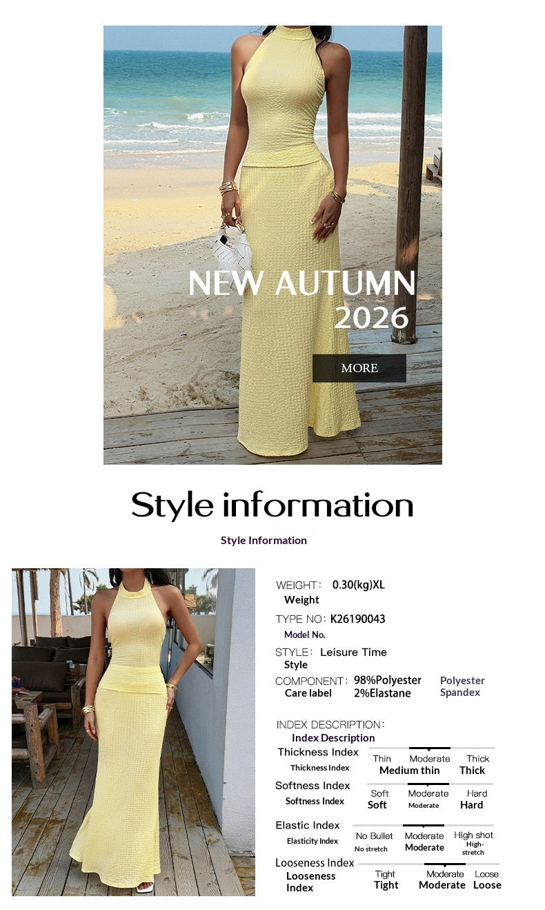 Casual Resort-Style Two-Piece Set - Sleeveless Choker Neck