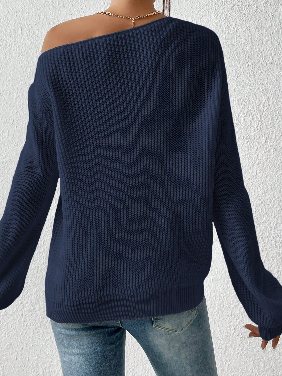 Honey Single Shoulder Long Sleeve Sweater - Fashions Envy