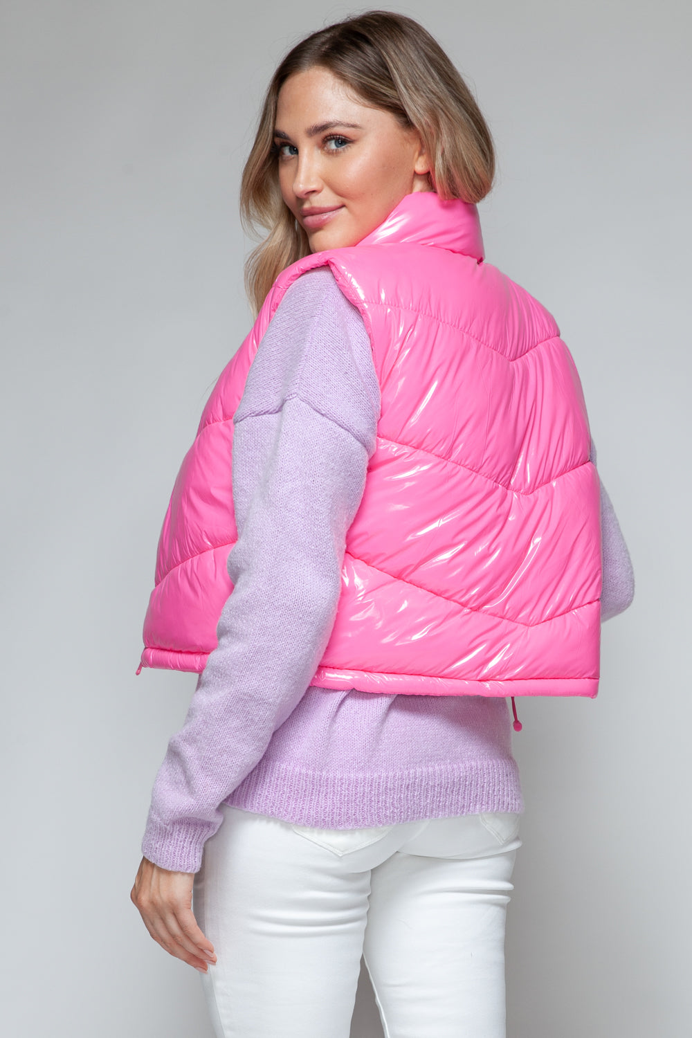 Snobbish Zip Up Turtleneck Shiny Quilted Vest - Fashions Envy
