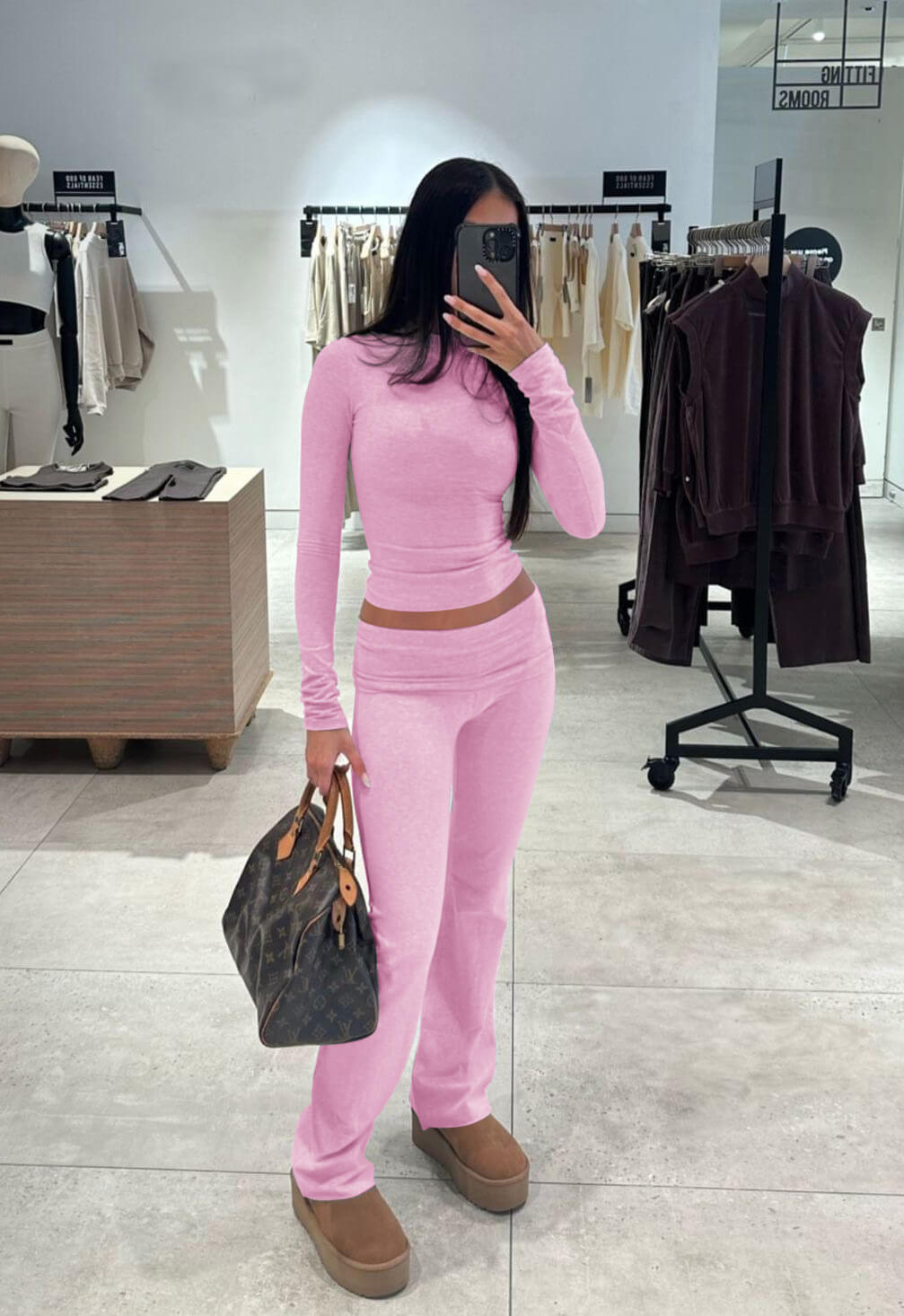 Sports Two Piece Set - High Waisted Flared Pants Streetwear