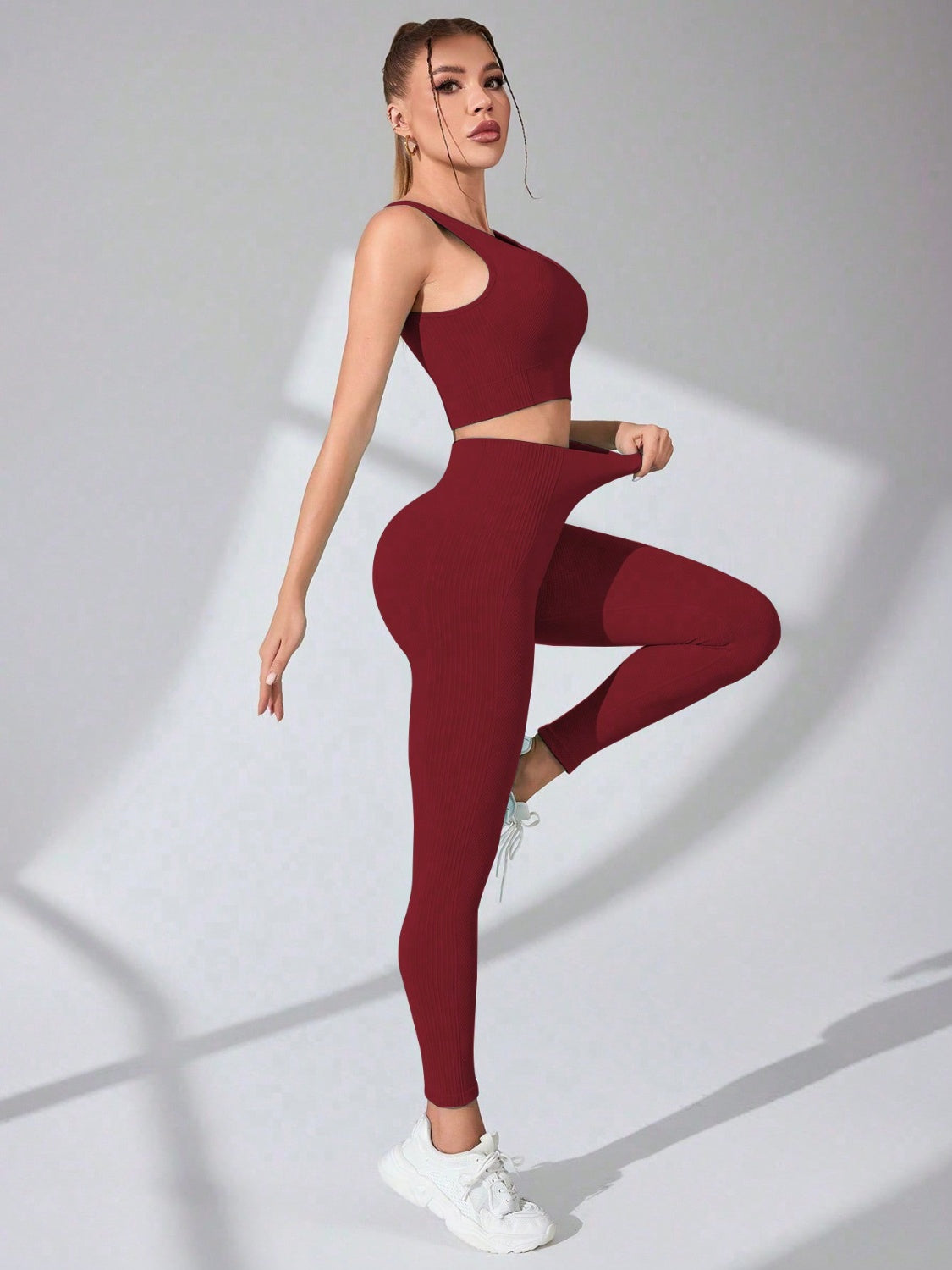 Scoop Neck Wide Strap Top and Pants Active Set - Fashions Envy