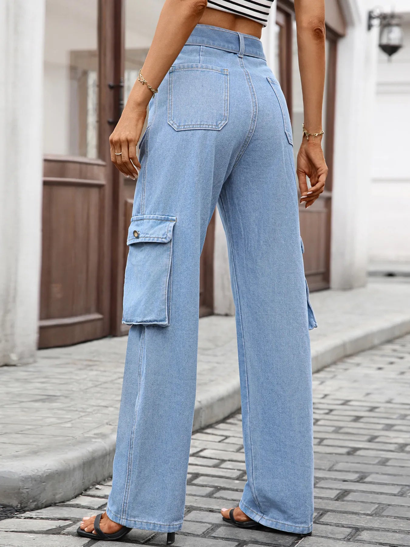 High-Waisted Cargo Jeans - Multi-Pocket Denim Pants - Fashions Envy