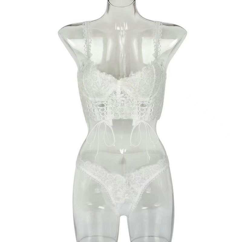 Women's Lace Lingerie Set - Three-Piece Mesh Intimate Wear - Fashions Envy