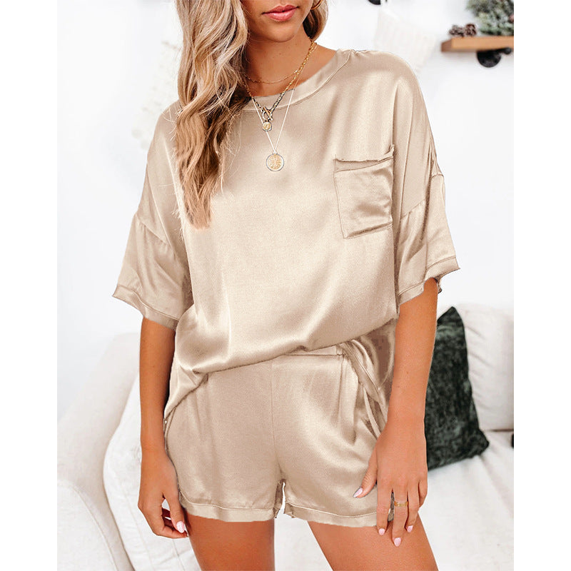 Silk Pajama Set - Short Sleeve Sleepwear Loungewear