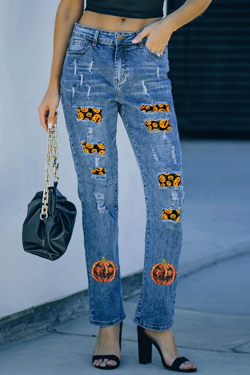 Pumpkin Distressed Straight Jeans - Fashions Envy