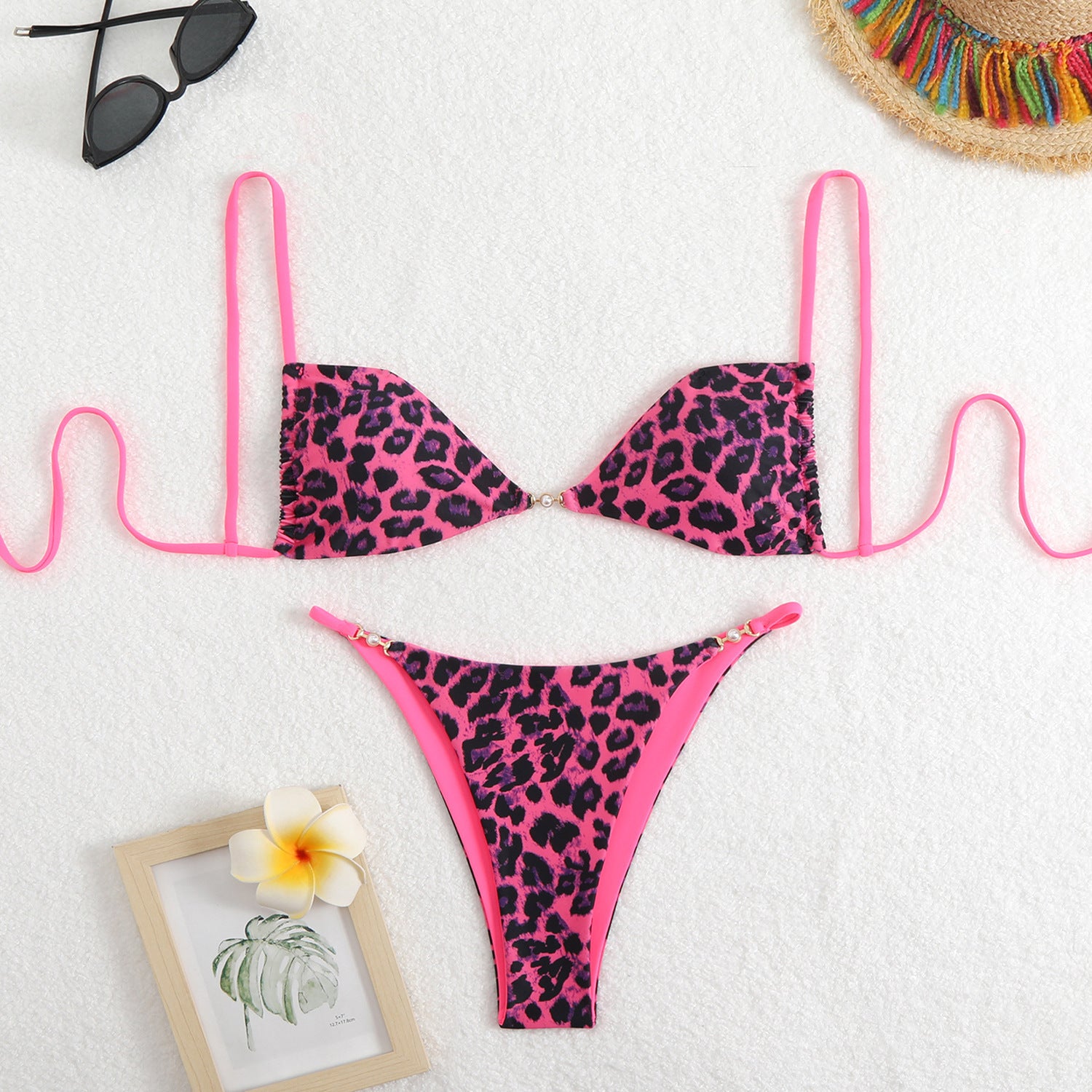 Multi-color Leopard Three-point Bikini Swimsuit Set